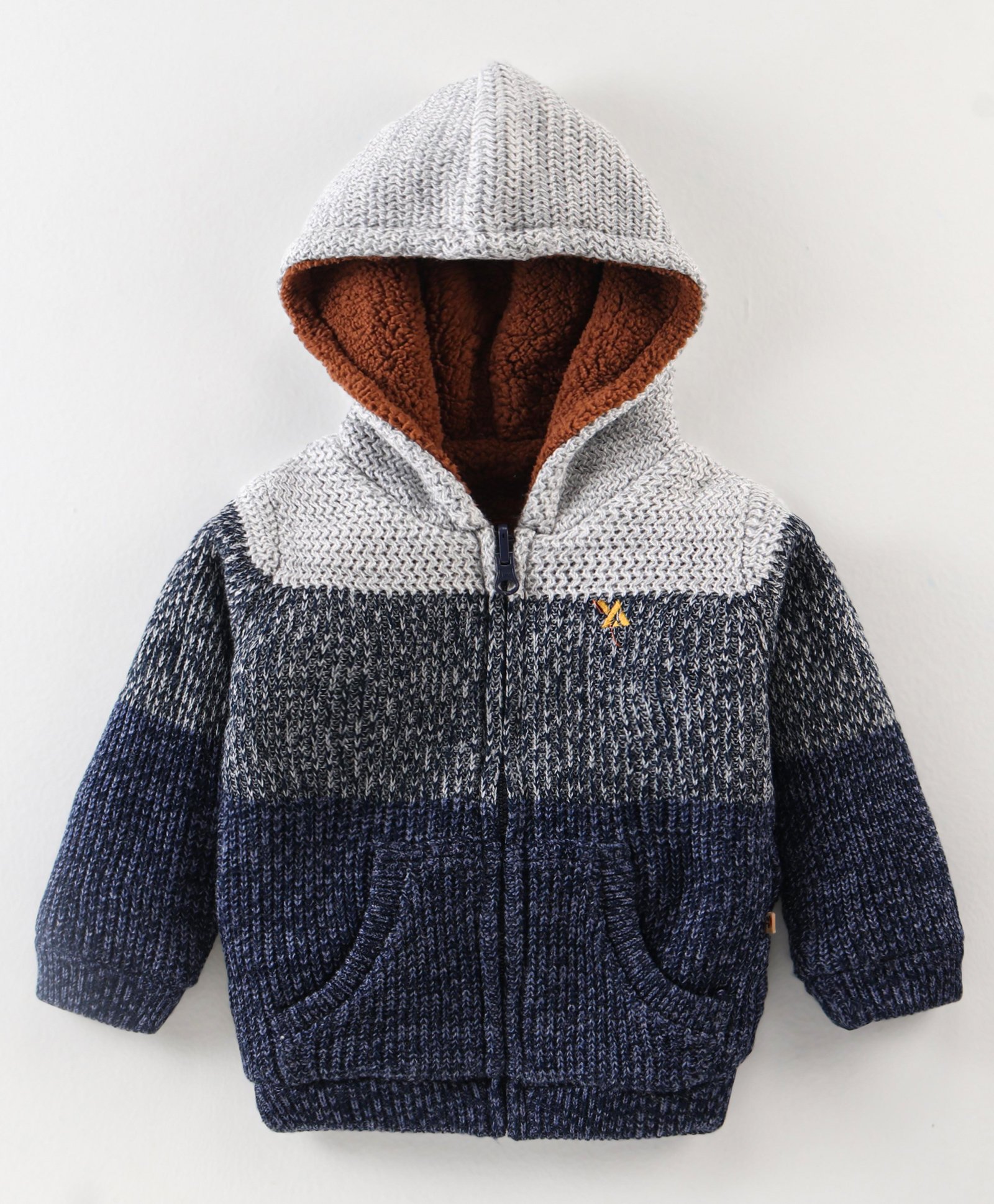 Yellow Apple Full Sleeves Hooded Sweatjacket With Colour Block Design & Kangaroo Pockets - Navy Blue-image-32