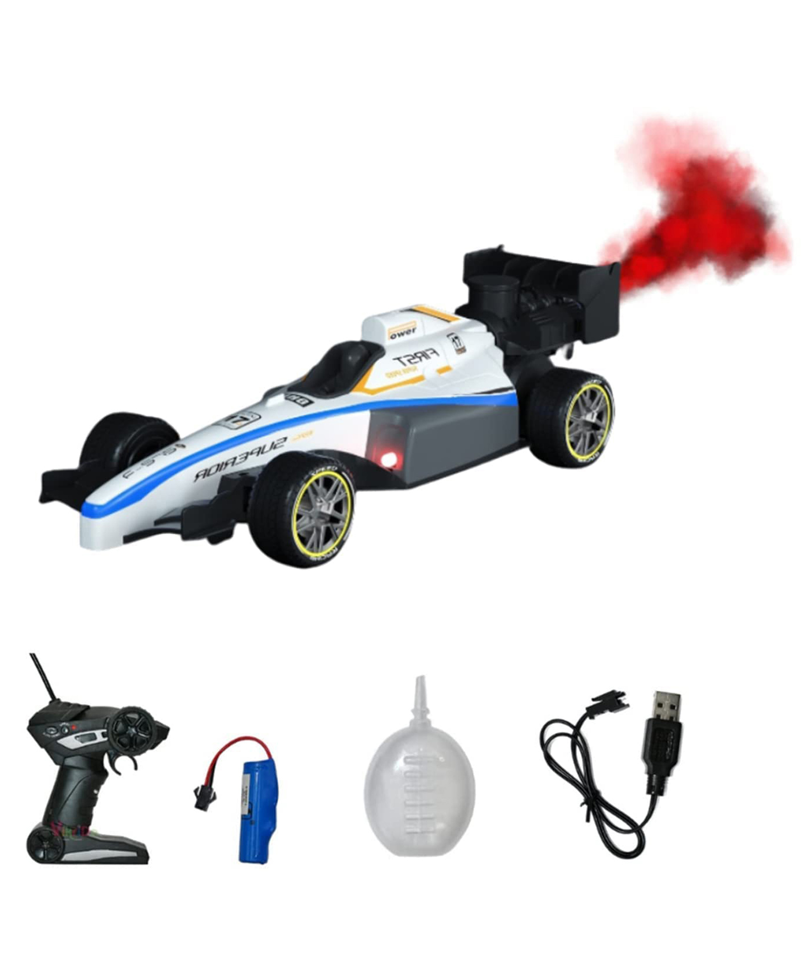 Sanjary Remote Control Speed Formula Car Smoke Spray Scale 1:14  with Light&Flame-Rechargeable toy for kids -Color & Design May Vary-image-17