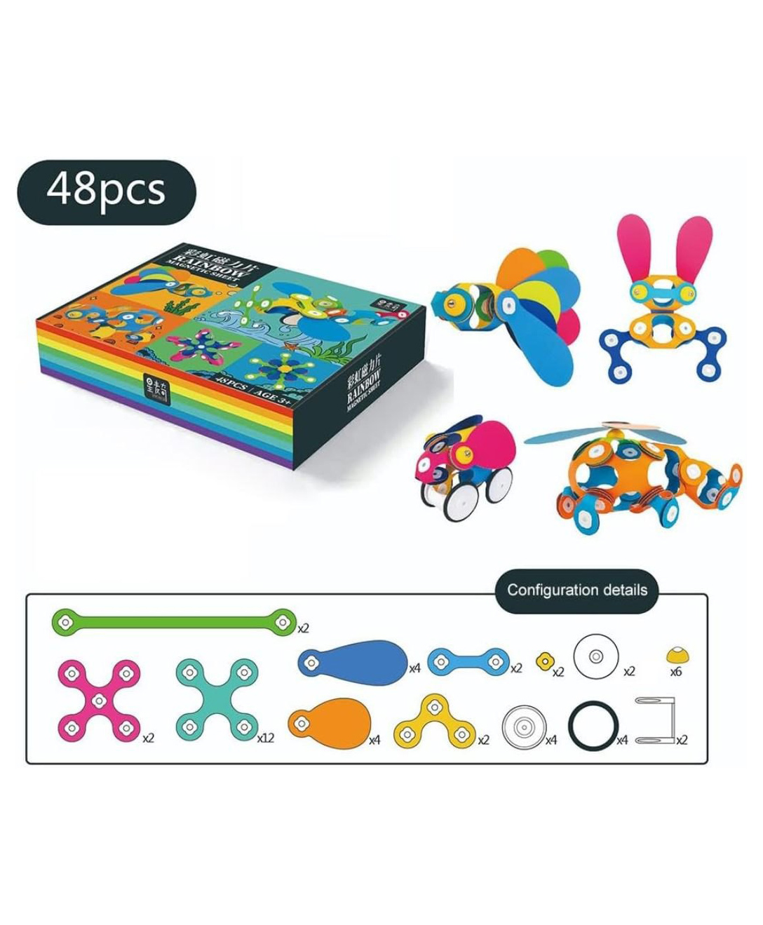 Sanjary 48 Pcs Rainbow Magnetic Sheet Toy for kids -Color & Design May Vary-picture-10