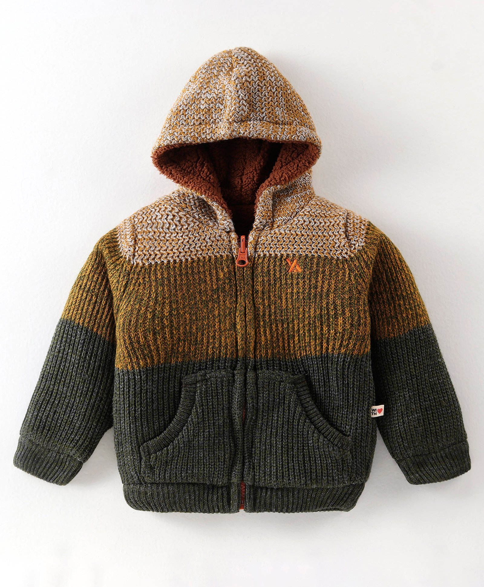 Yellow Apple Full Sleeves Hooded Sweatjacket With Colour Block Design & Kangaroo Pockets - Olive Green-picture-14