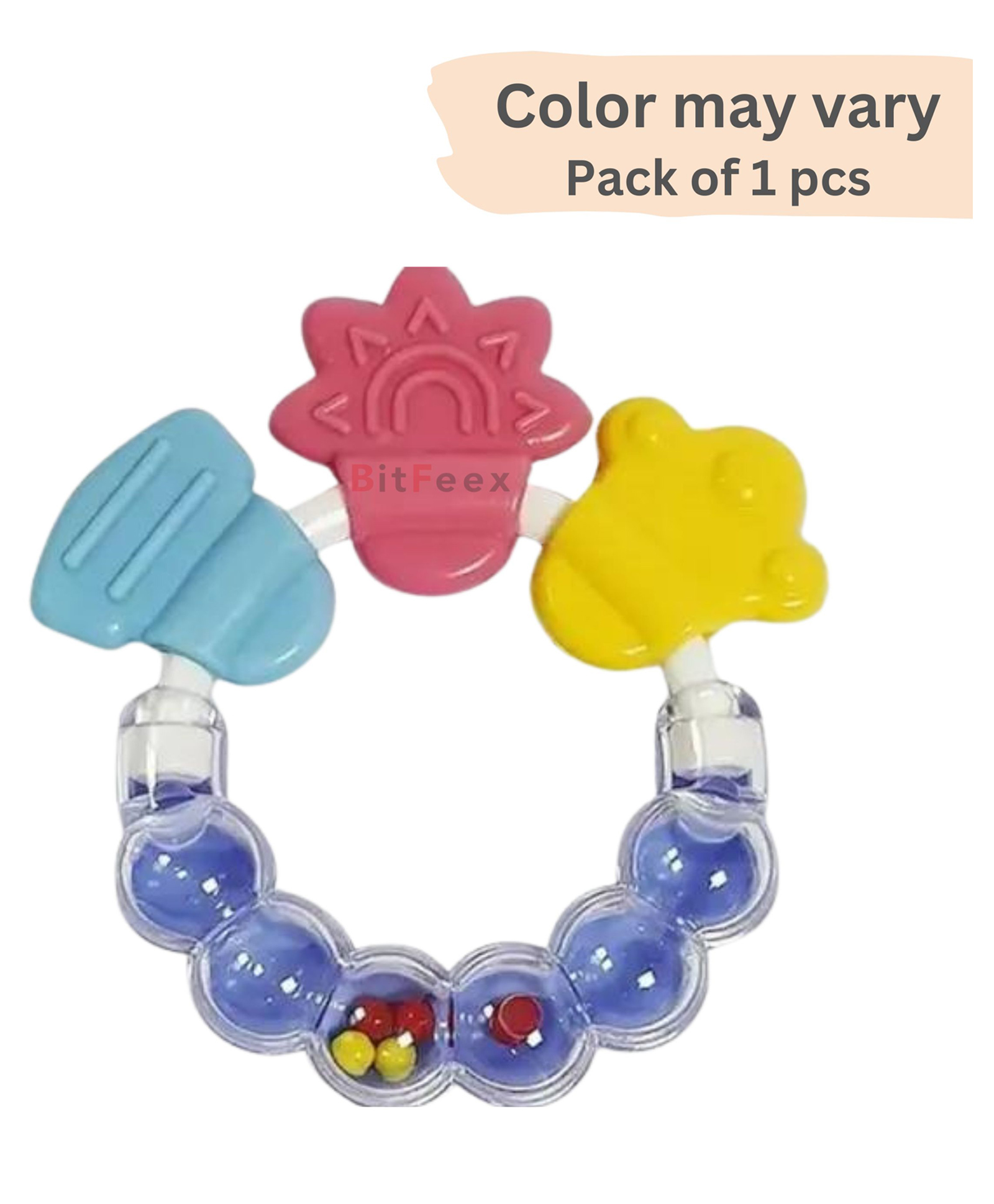 BitFeex Baby Rattles Teether Toys Grasping Toy Sensory Teething Rattle Ring-Color may vary, Pack of 1 Pcs-picture-21