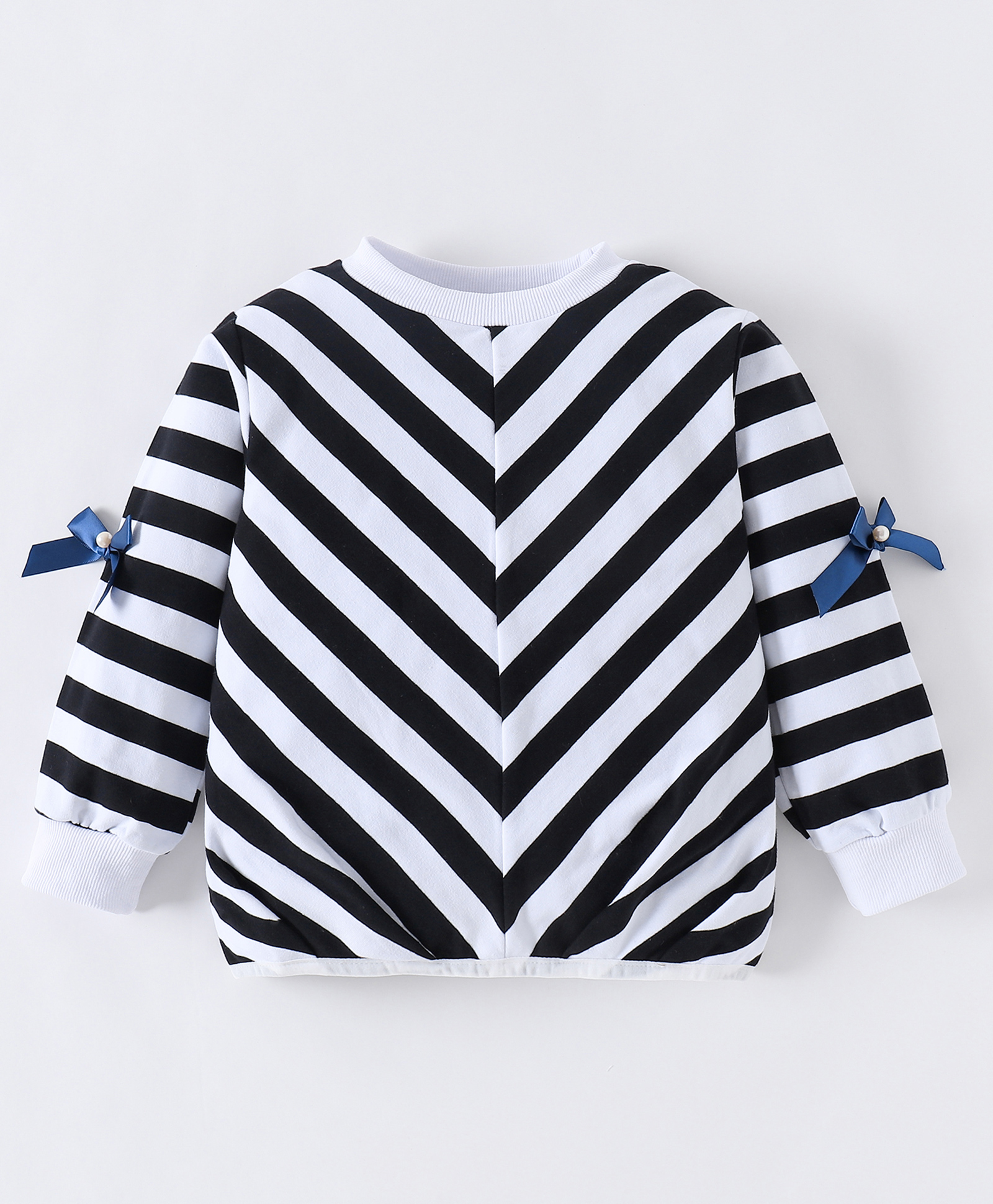 Kookie Kids Cotton Knit Full Sleeves Striped Sweatshirt with Bow Applique - Black & White-picture-21