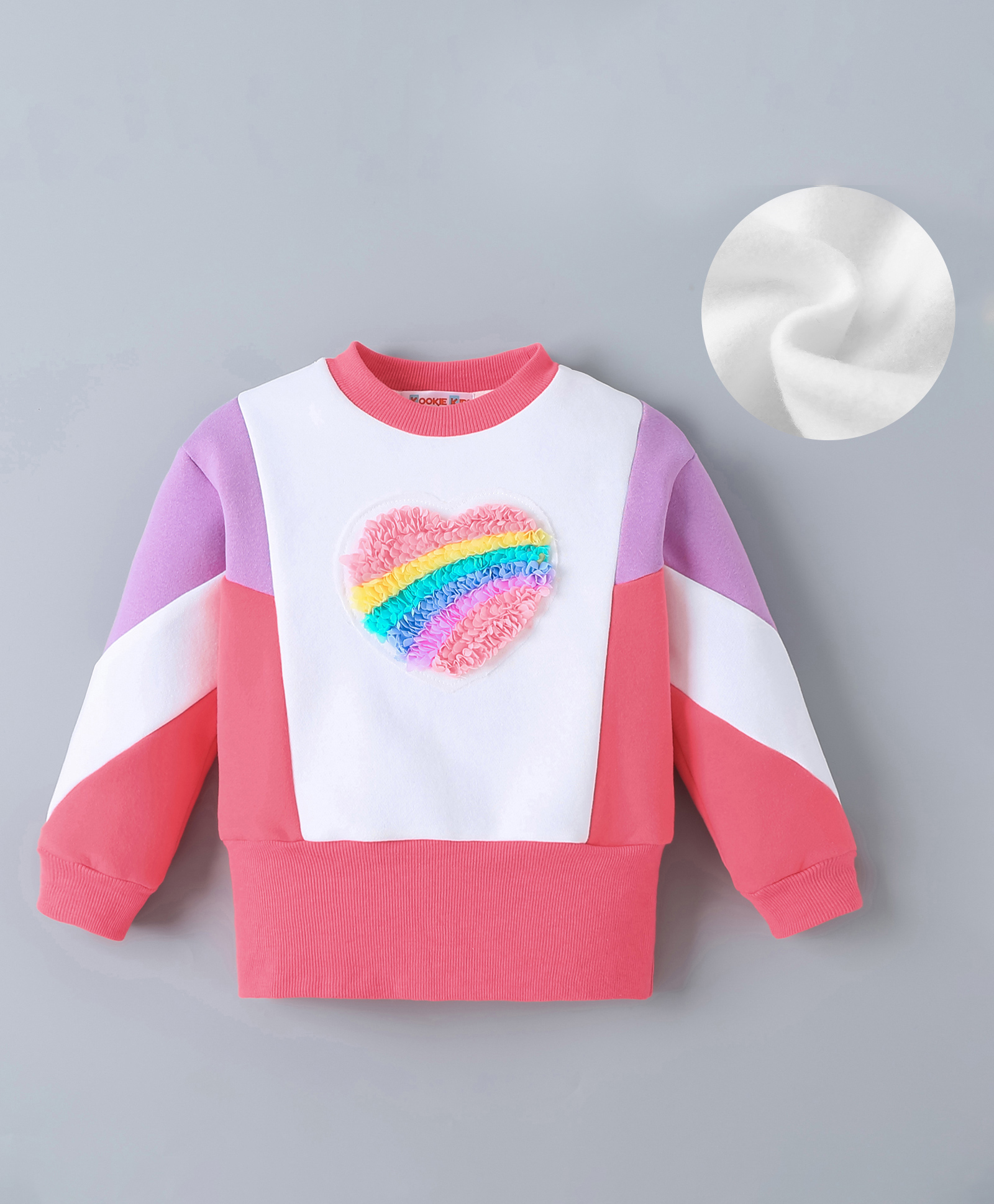 Kookie Kids Full Sleeves T-Shirt With Heart Applique - Pink & White-image-20