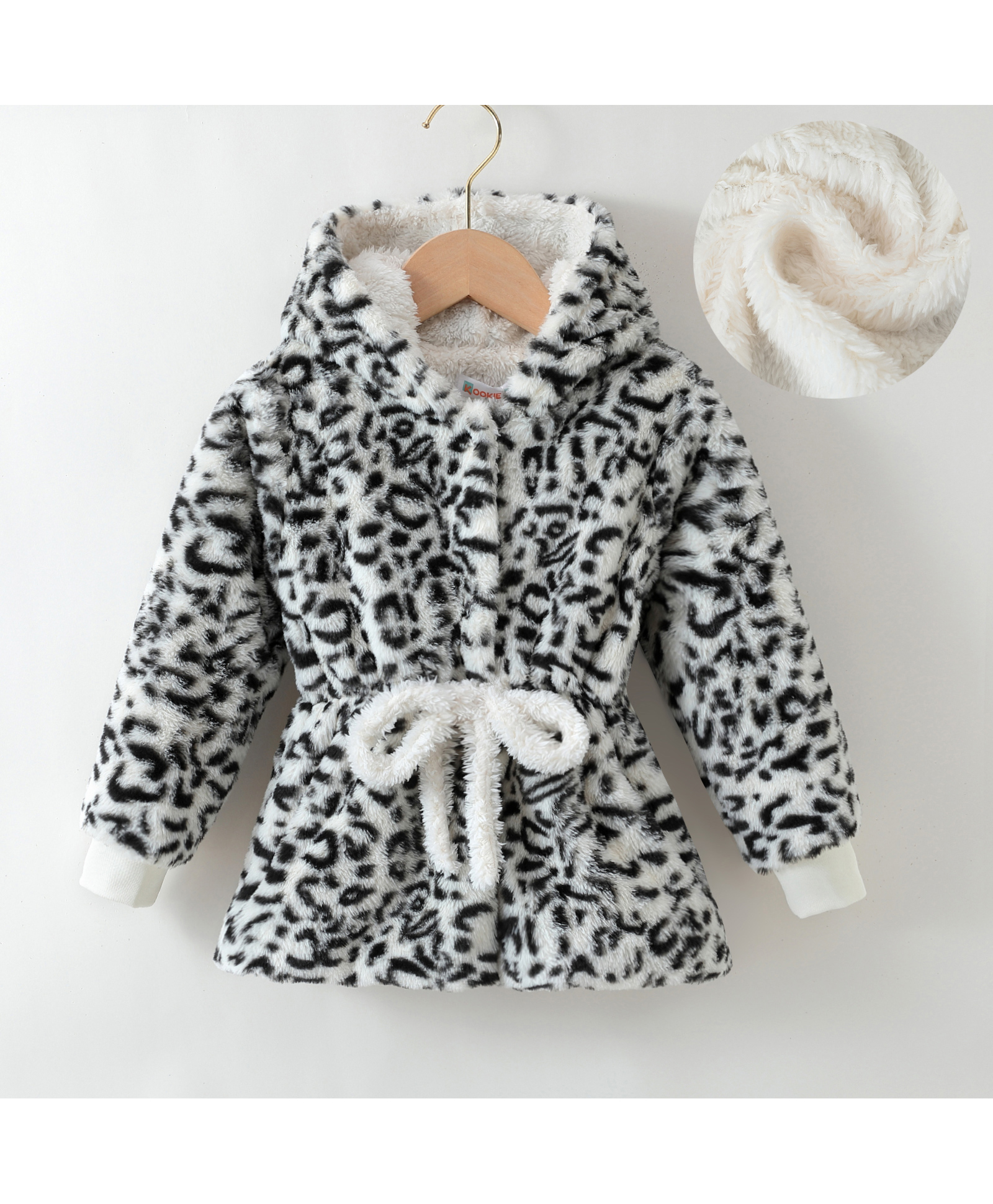 Kookie Kids Full Sleeves Hooded Fur Winter Jacket With Cheetah Print Design - White-picture-19