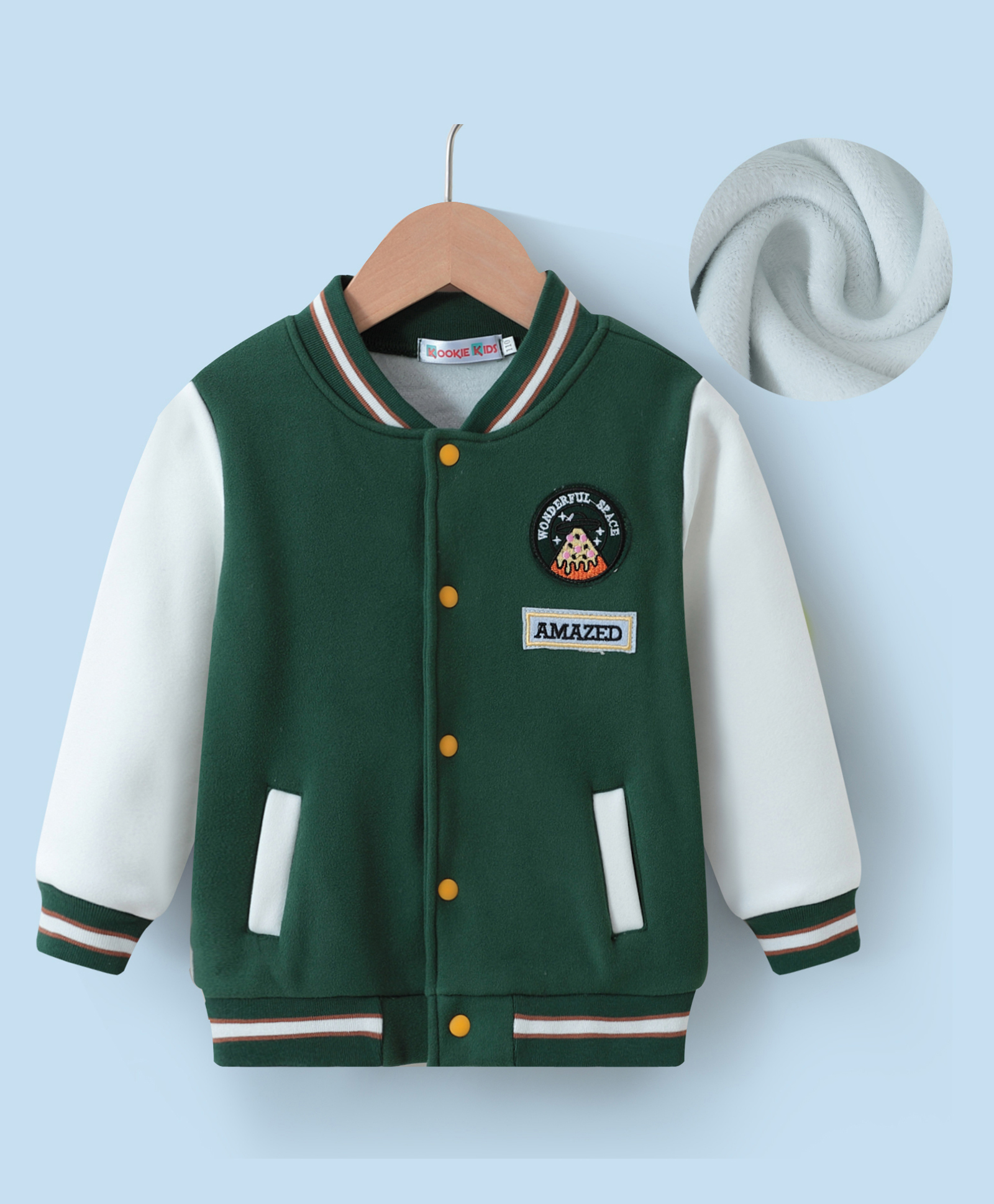 Kookie Kids Full Sleeves Bomber Jacket With Pizza Patch Applique - Green-picture-27