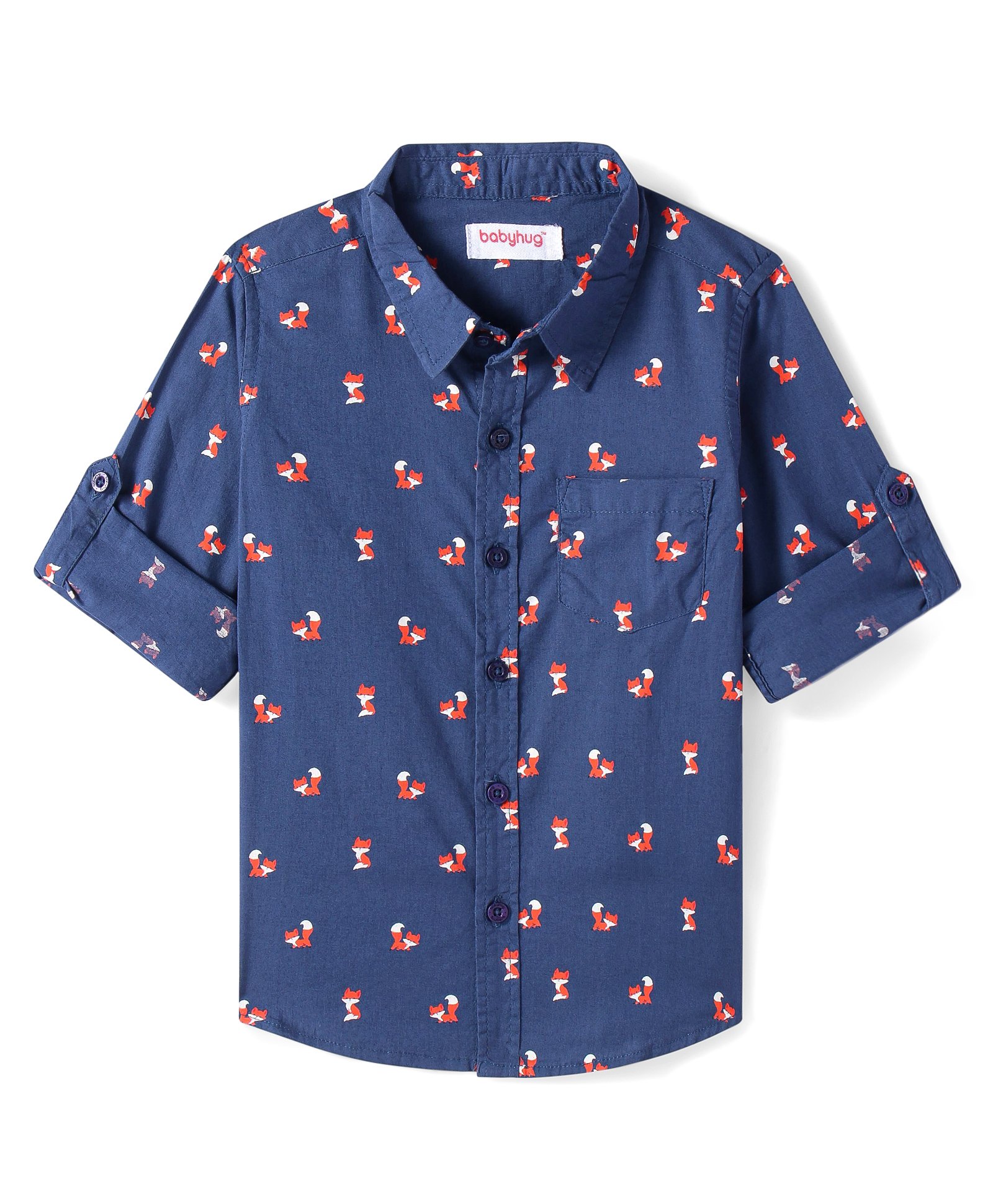 Babyhug Cotton Woven Full Sleeves Fox Printed Shirt - Navy Blue-picture-19