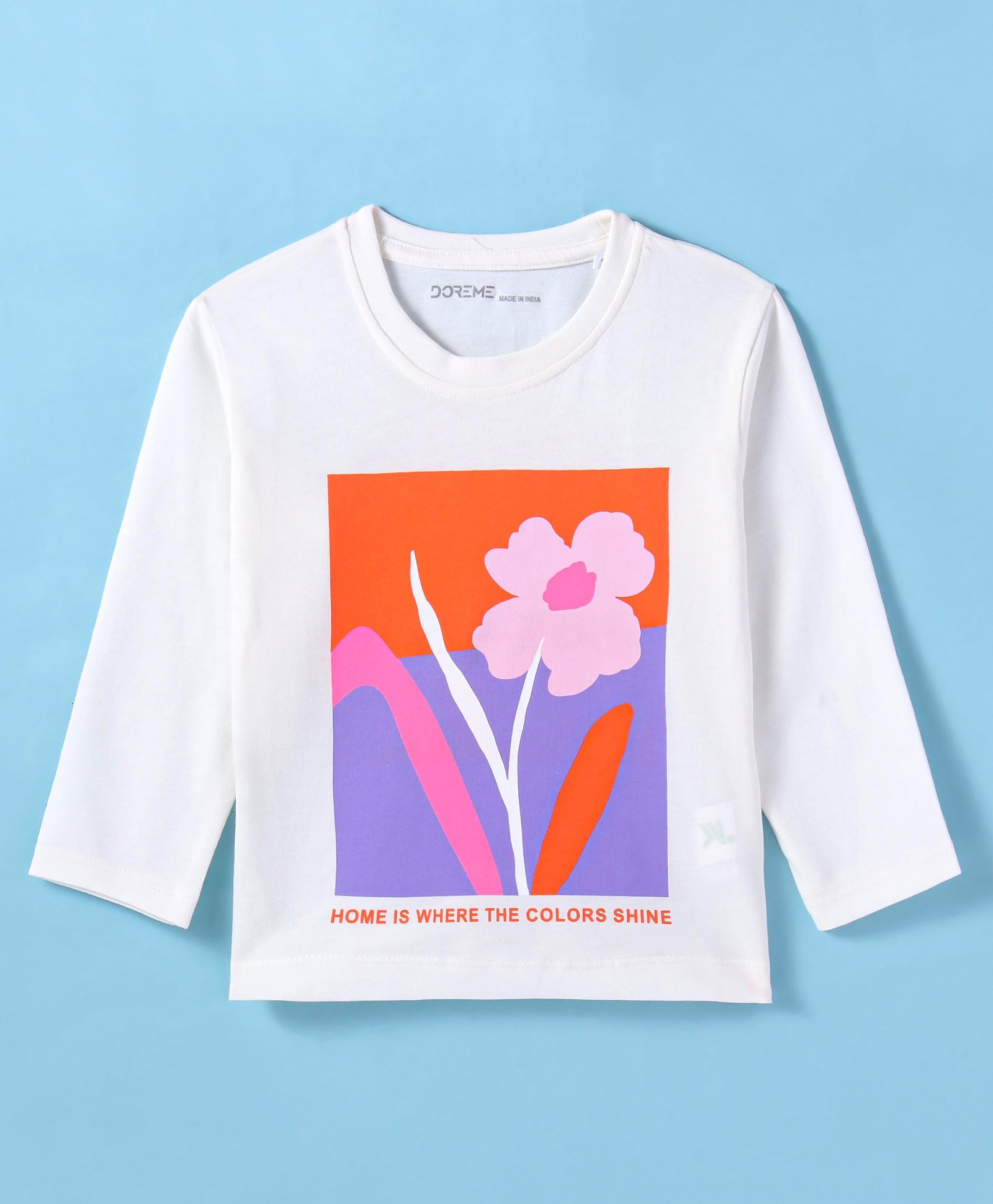 Doreme Single Jersey Knit Full Sleeves T-Shirt With Floral Print - Off White-image-7