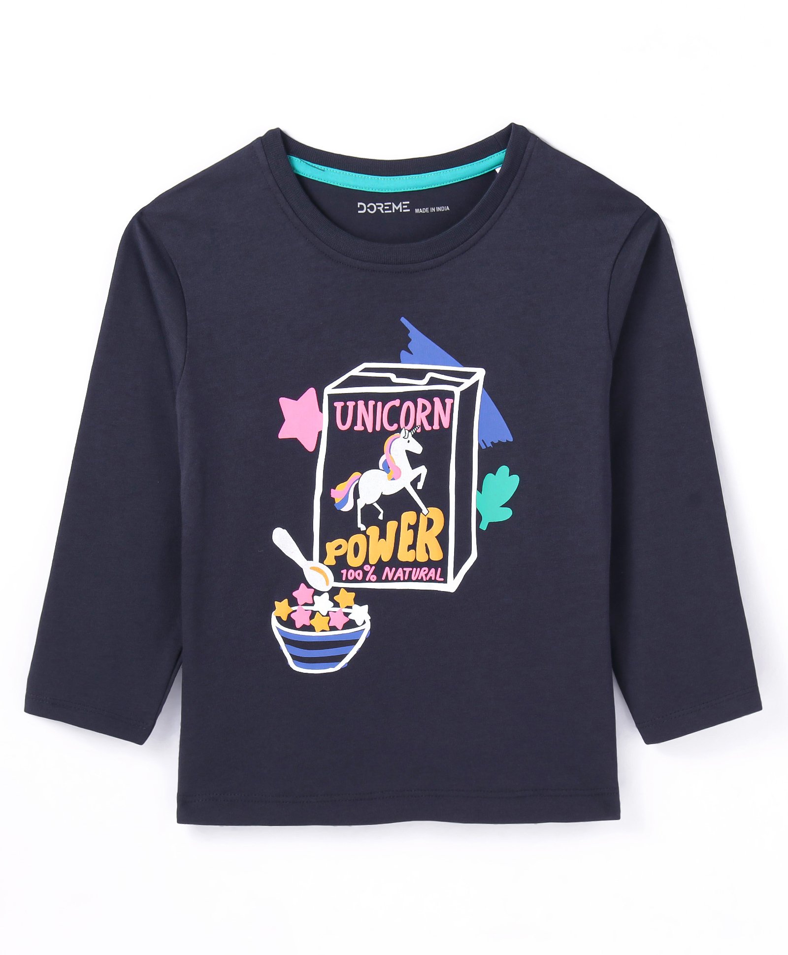 Doreme Single Jersey Knit Full Sleeves T-Shirt With Unicorn Print - Navy Blue-image-27