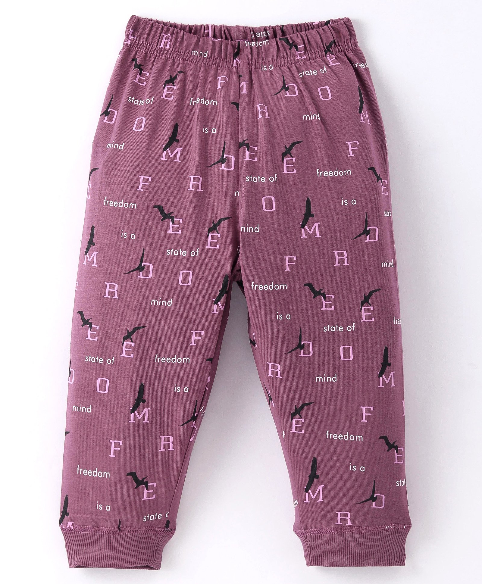 Doreme Single Jersey Knit Full Length Lounge Pant with Text Print - Plum-image-10