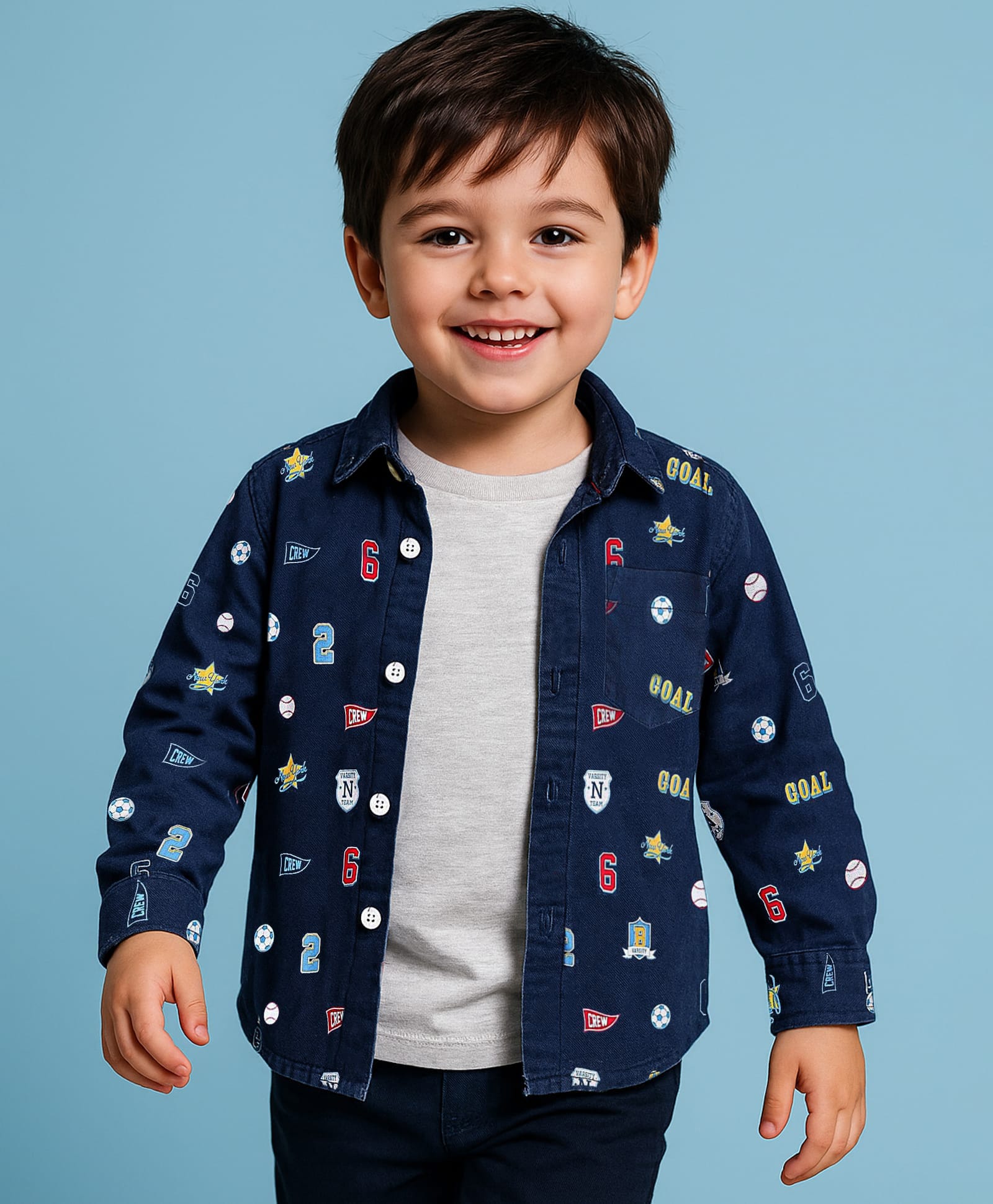 Babyhug Cotton Knit Full Sleeves Text Printed Shirt with Half Sleeves T-Shirt - Navy Blue-picture-23