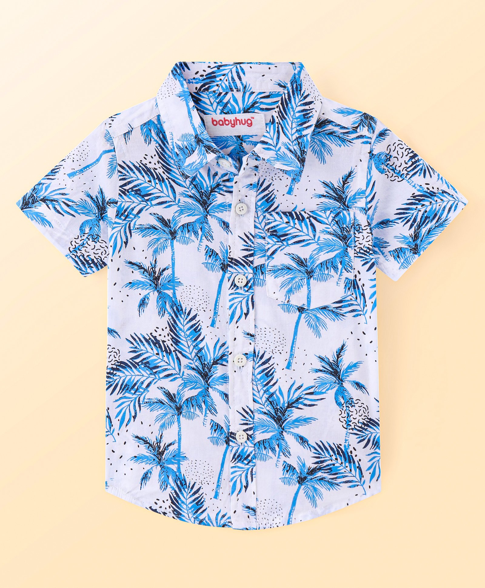 Babyhug Cotton Woven Half Sleeves Coconut Tree Printed Shirt - White-image-32
