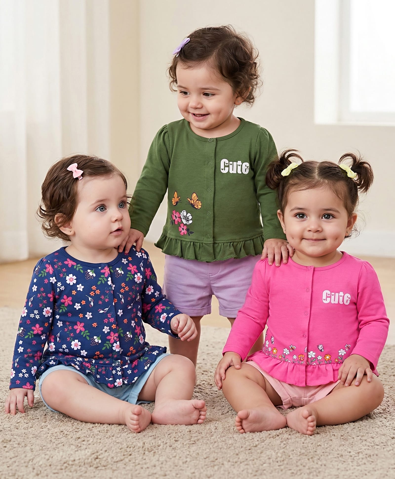 Babyoye Eco Conscious 100% Cotton Knit Full Sleeves Set of Vests Floral Print Pack of 3 - Pink Navy & Green-image-17