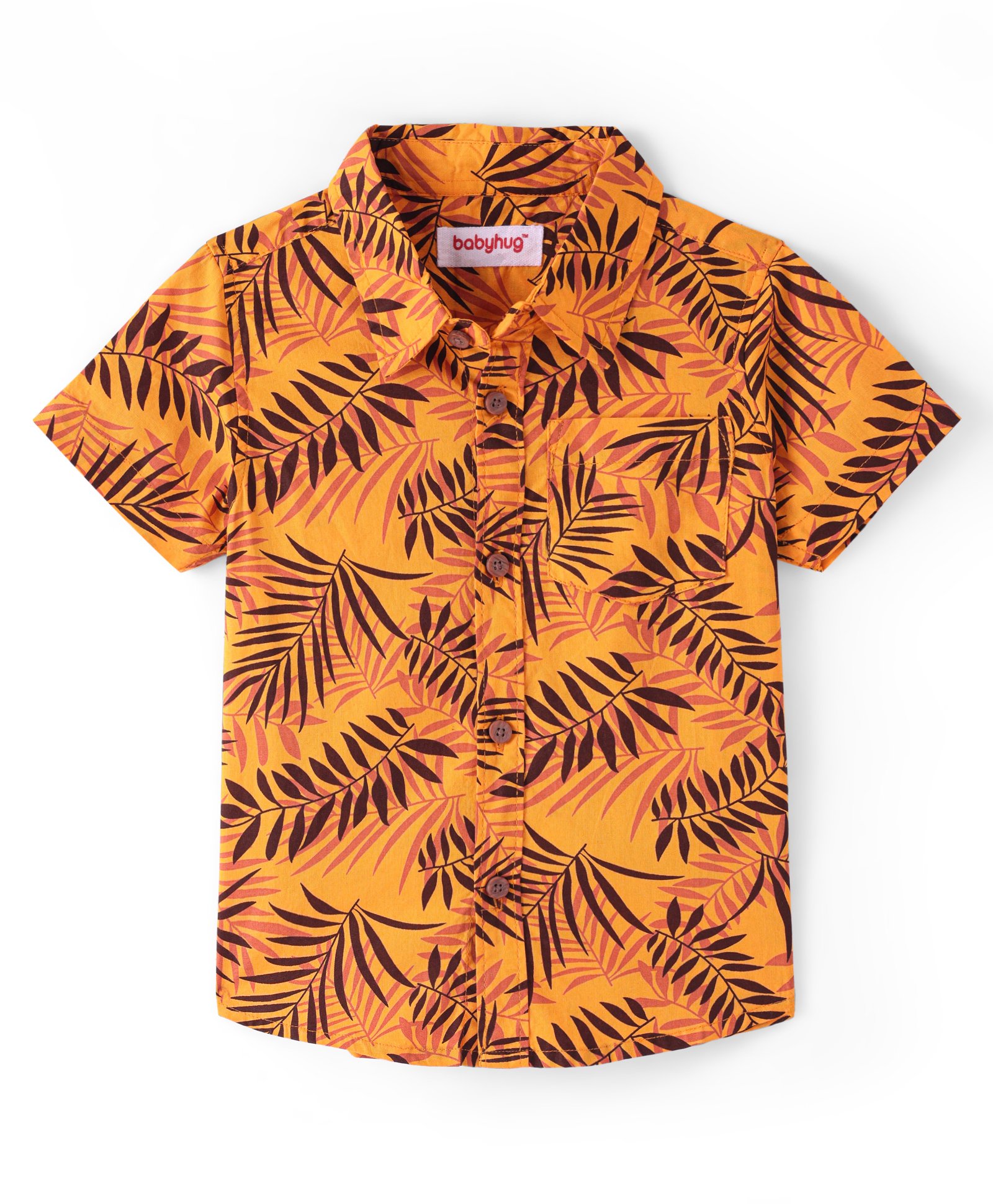 Babyhug Cotton Knit Half Sleeves Regular Collar Shirt Leaves Print- Yellow-picture-20