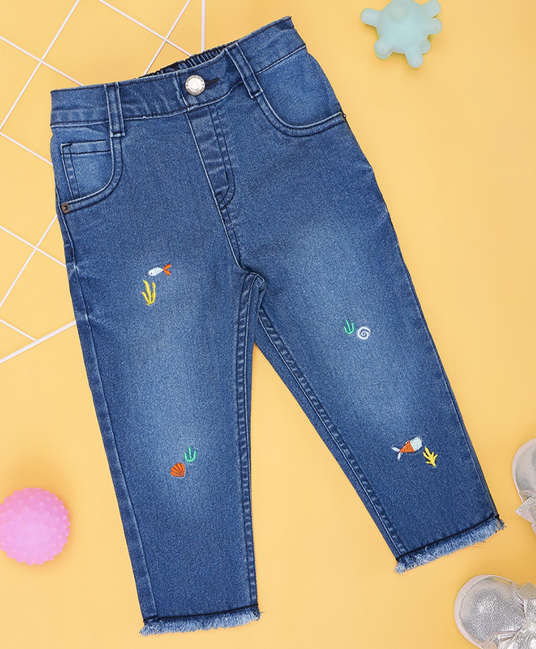 Pantaloons Baby Cotton Fish Embroidered Jeans - Blue-picture-18