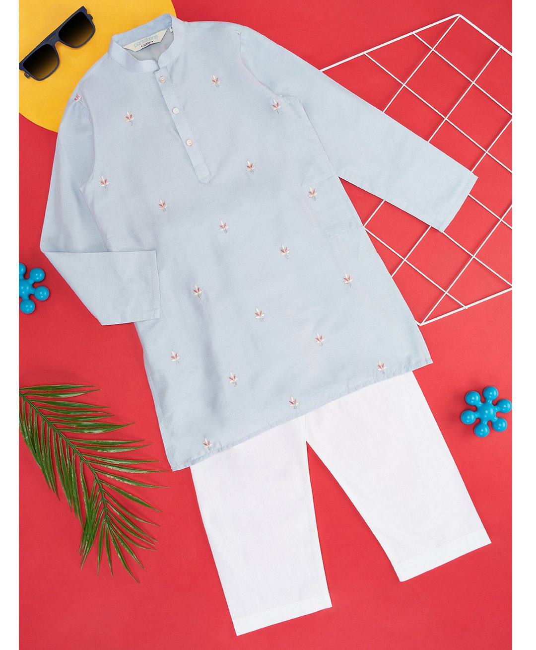 Indus Route by Pantaloons Full Sleeves Floral Embroidered Kurta & Pyjama - Blue-picture-10