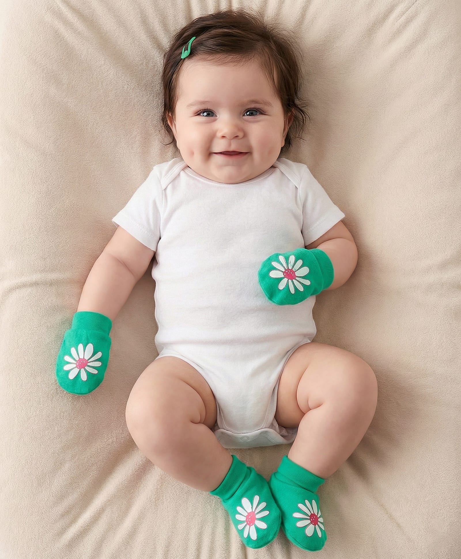 Babyoye Cotton Knit Mitten & Booties Floral Print - Green-image-32
