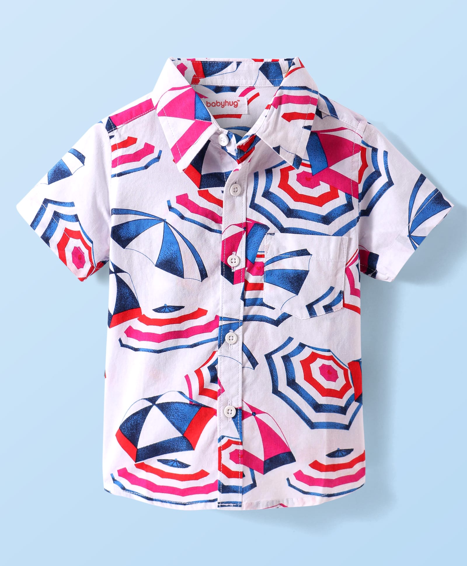 Babyhug Cotton Knit Half Sleeves Regular Collar Shirt Umbrella Print - White-image-24