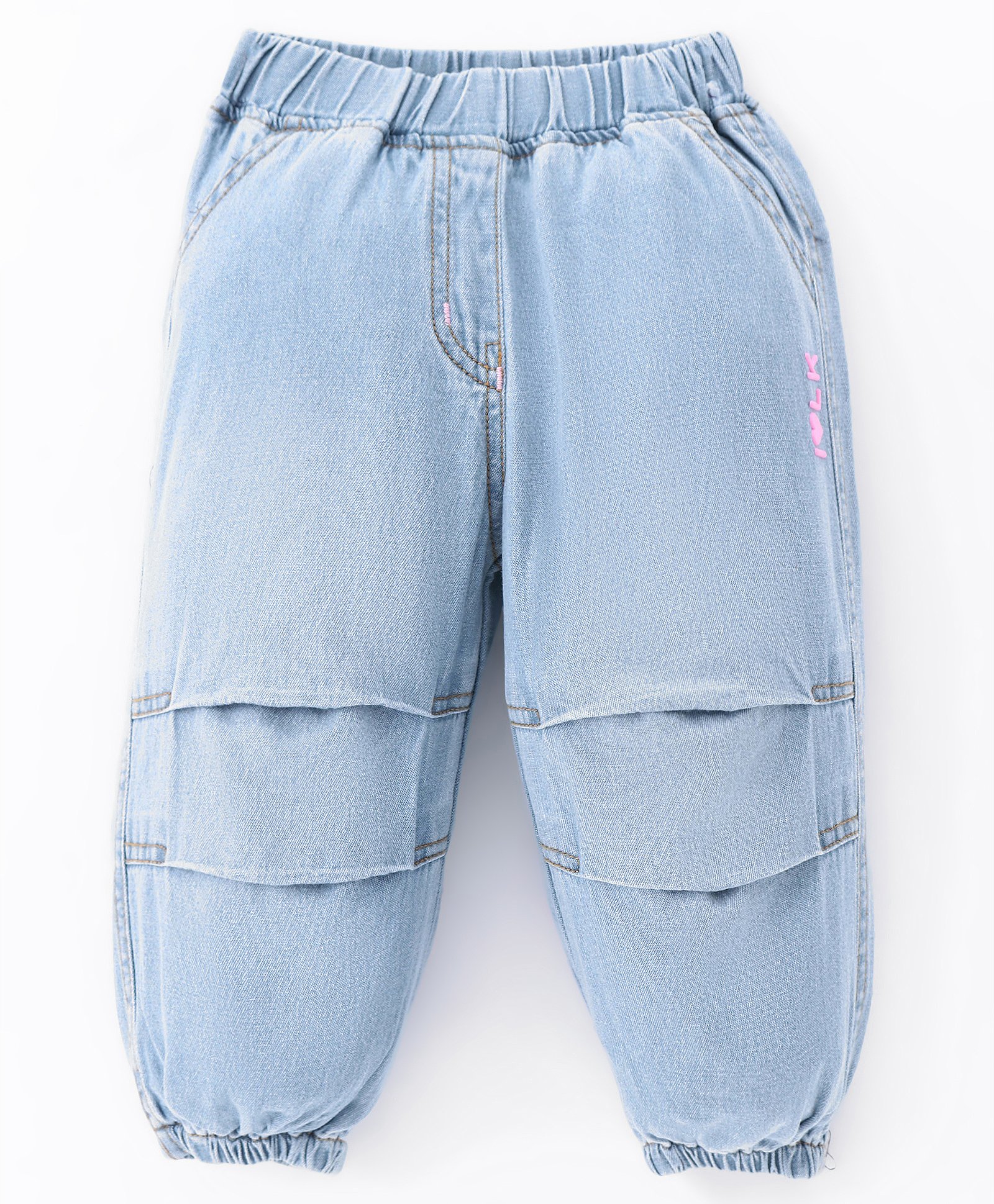 Little Kangaroos 100% Cotton Denim Woven Full Length Solid Color Jeans with Cut & Sew Design - Light Blue-picture-13