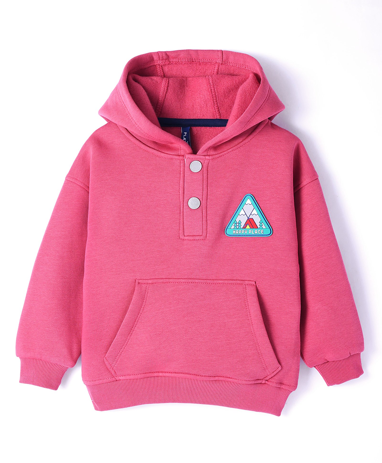 Little Kangaroos Cotton Fleece Knit Full Sleeves Drop Shoulder Hooded Sweatshirt with Patch Detailing & Kangaroo Pockets - DarkPink-picture-26