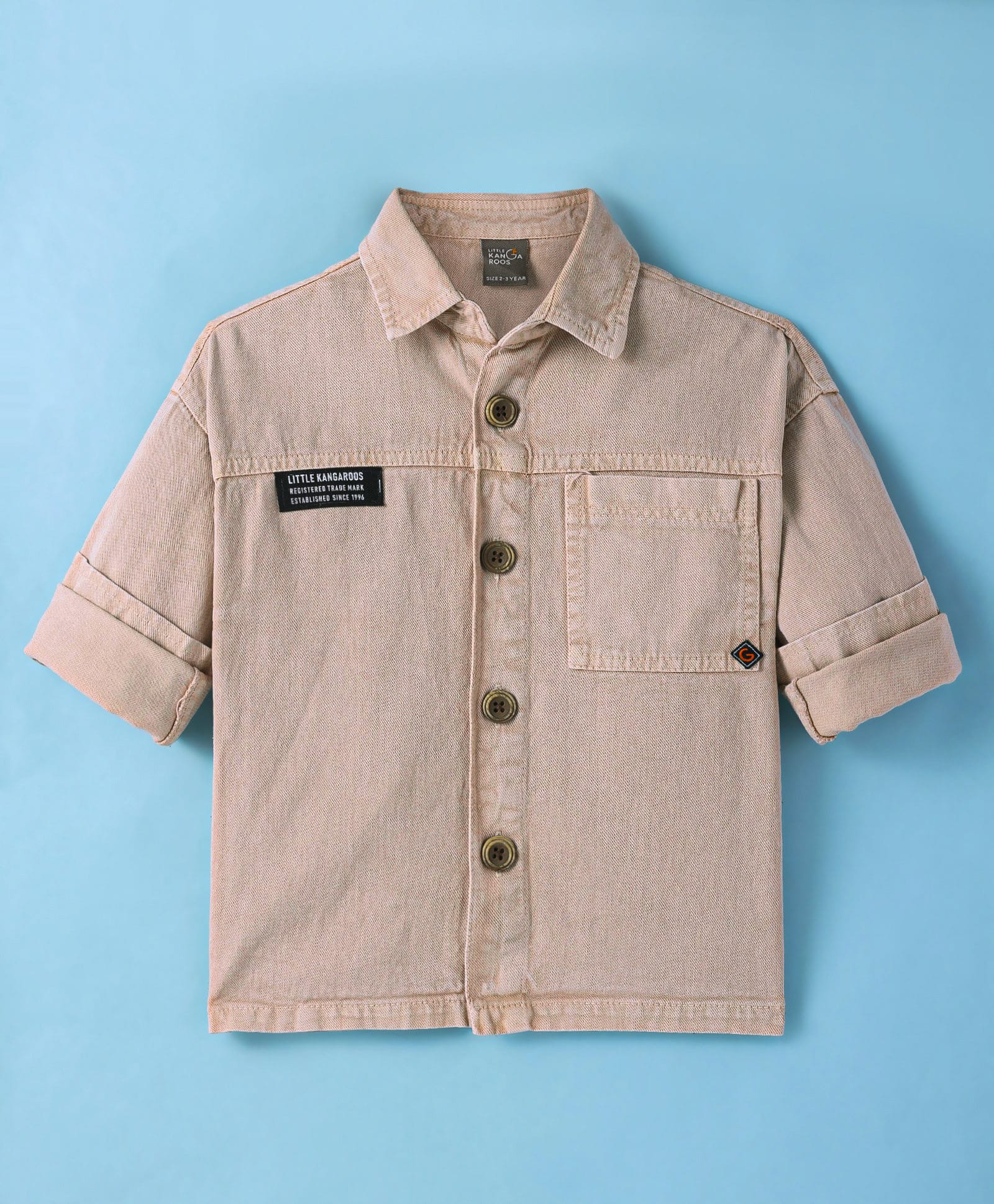 Little Kangaroos 100% Cotton Woven Full Sleeves Solid Colour Shirt - Tan-picture-31