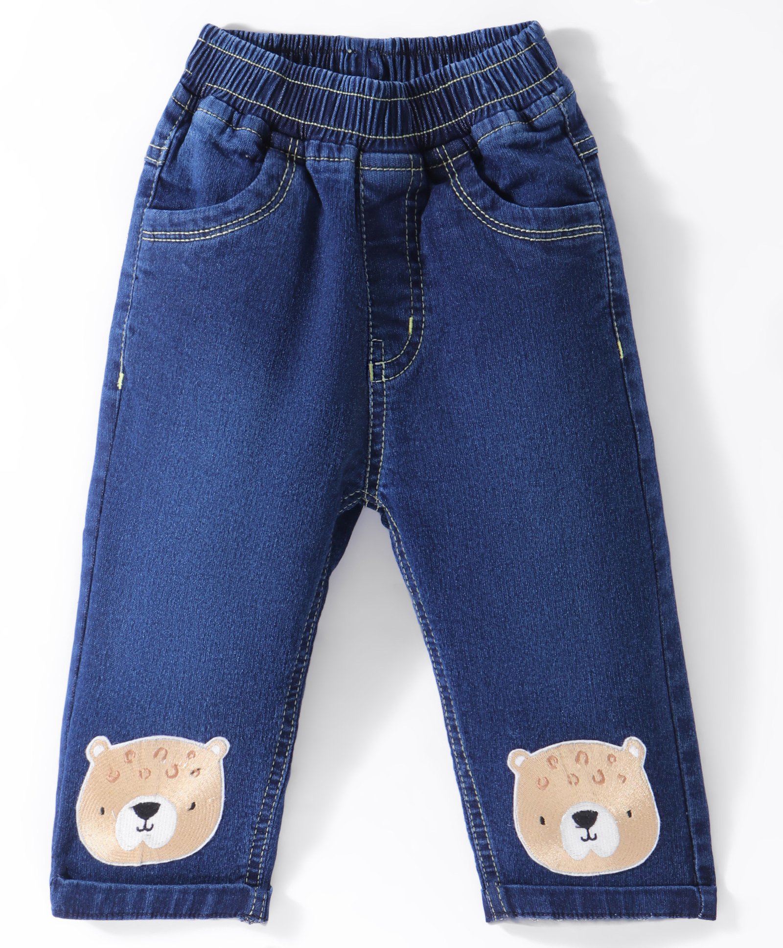 Little Kangaroos Cotton Denim Full Length Jeans with Teddy Patch - Dark Blue-picture-20