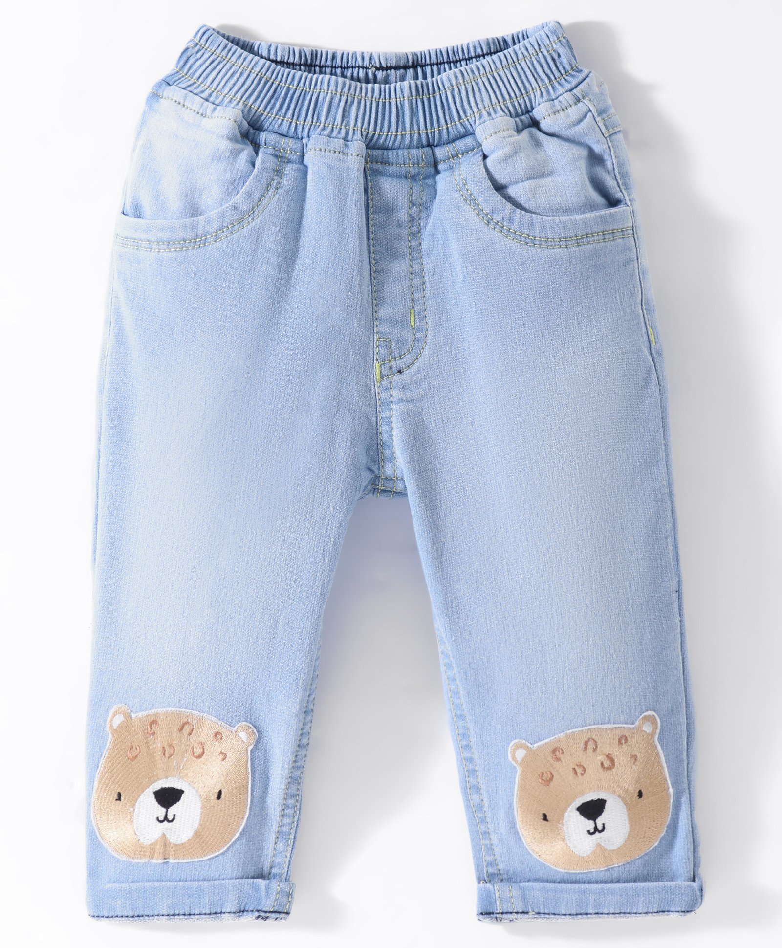 Little Kangaroos Cotton Denim Full Length Jeans with Teddy Patch - Sky Blue-picture-25