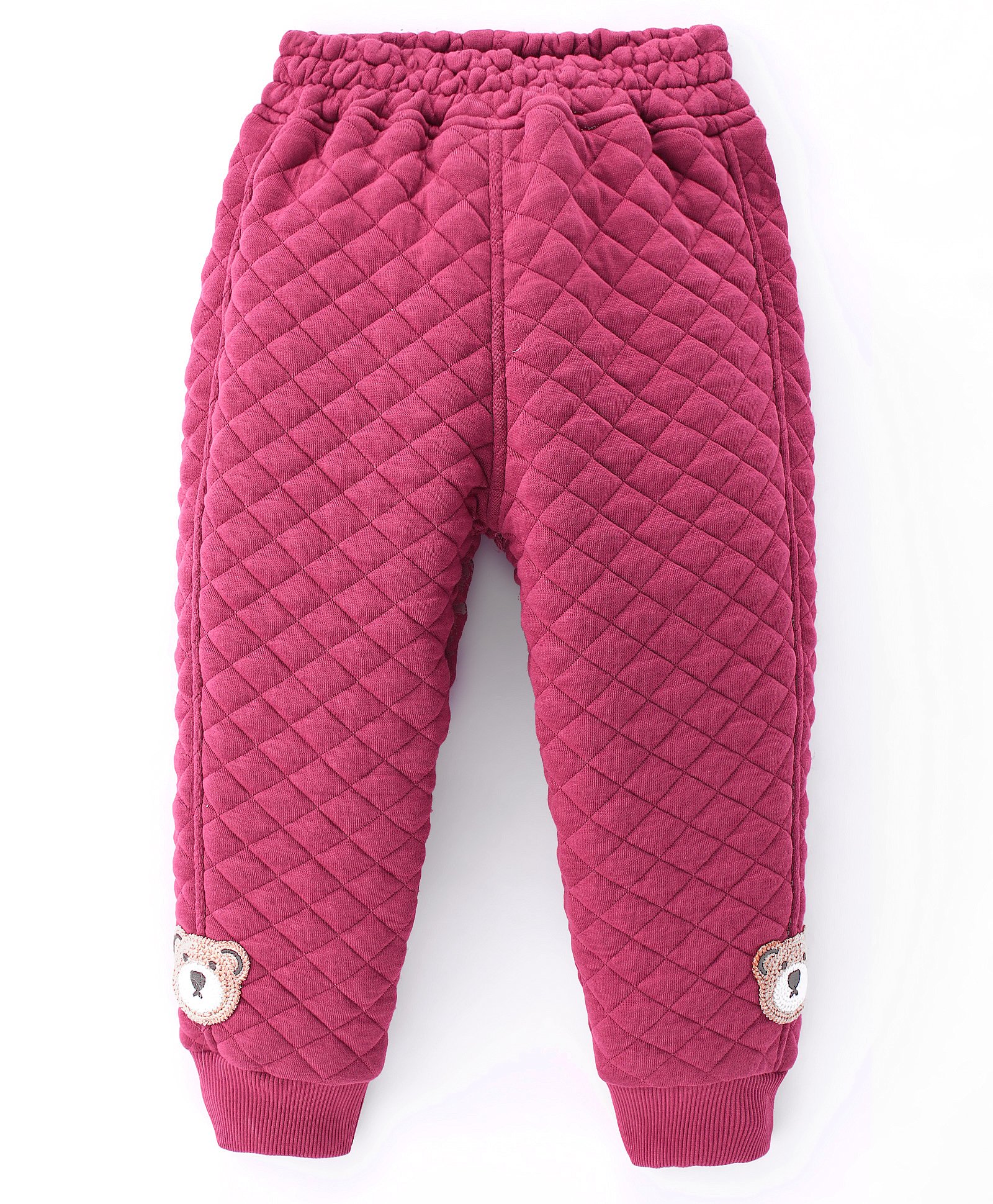 Little Kangaroos Fleece Cotton Full Length Woollen Pant with Bear Applique - Maroon-image-25