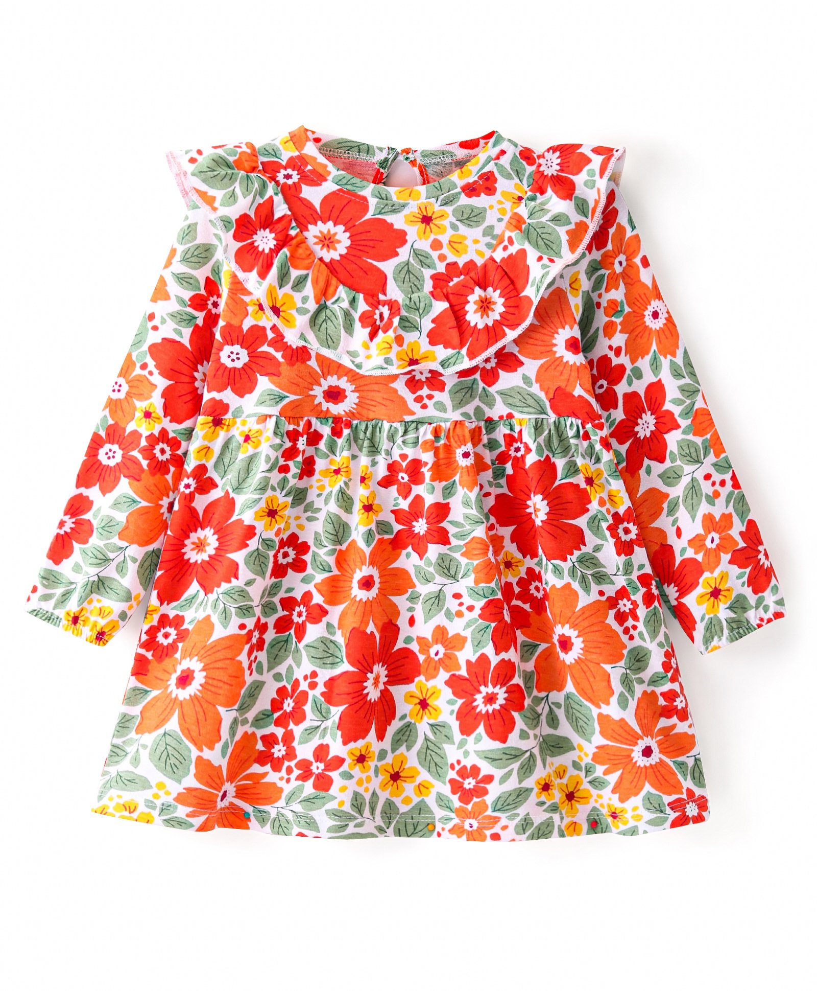 Babyhug Single Jersey Knit Full Sleeves Frock With Floral Print - Multicolor-image-13