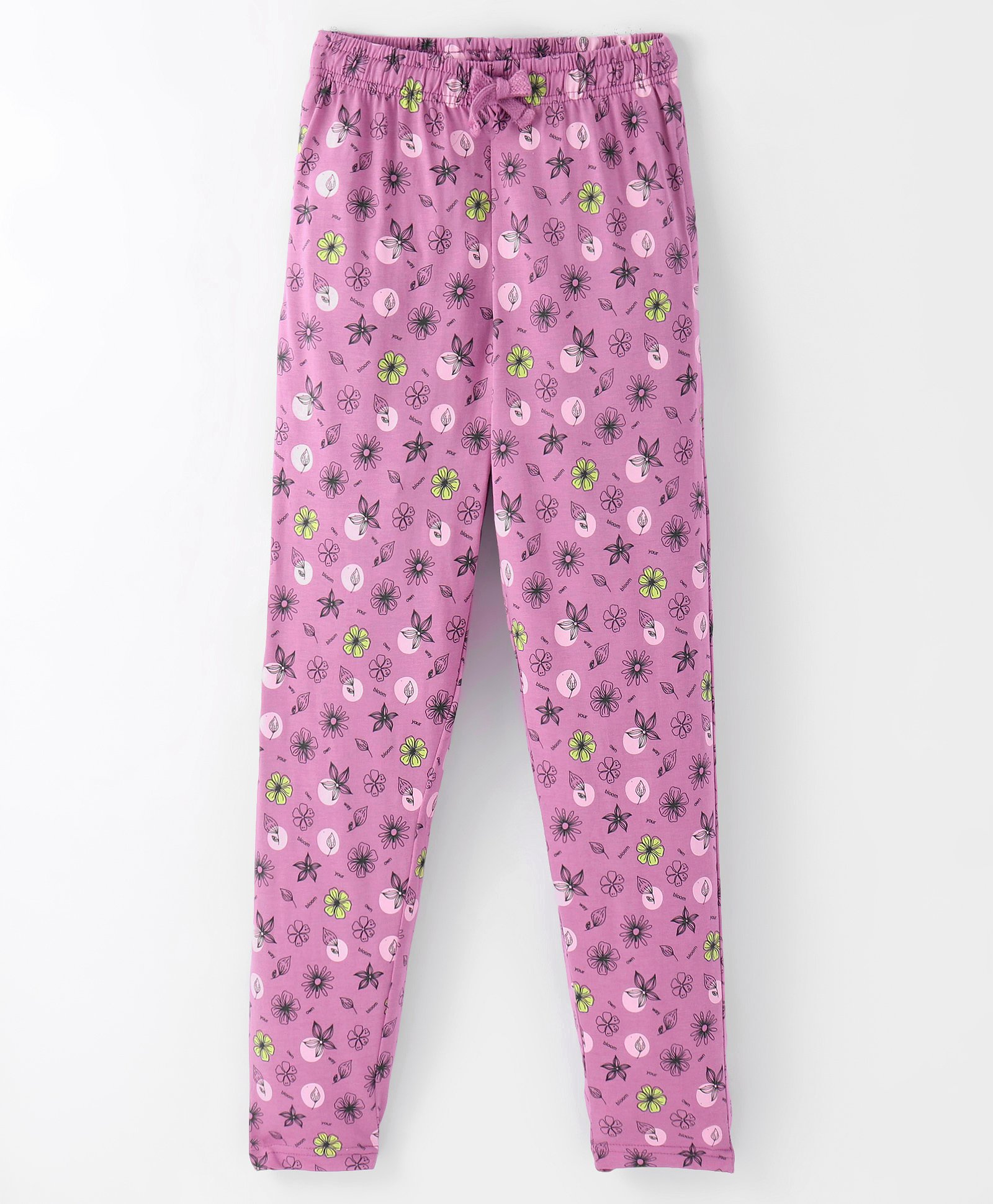Doreme Lycra Knit Full Length Track Pant Floral Print - Mouve-picture-23
