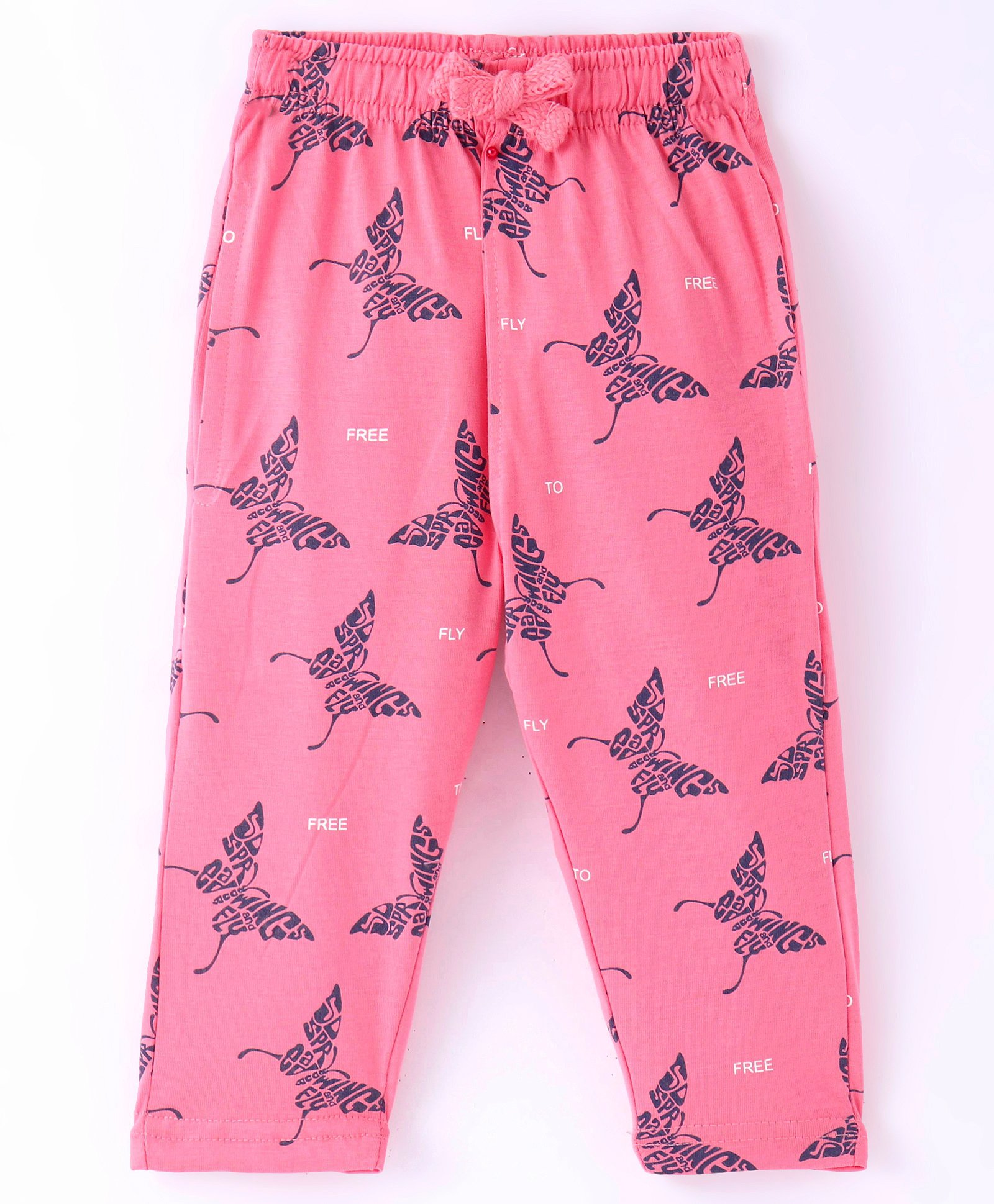 Doreme Lycra Knit Full Length Lounge Pant Butterfly Print - Pink-picture-18