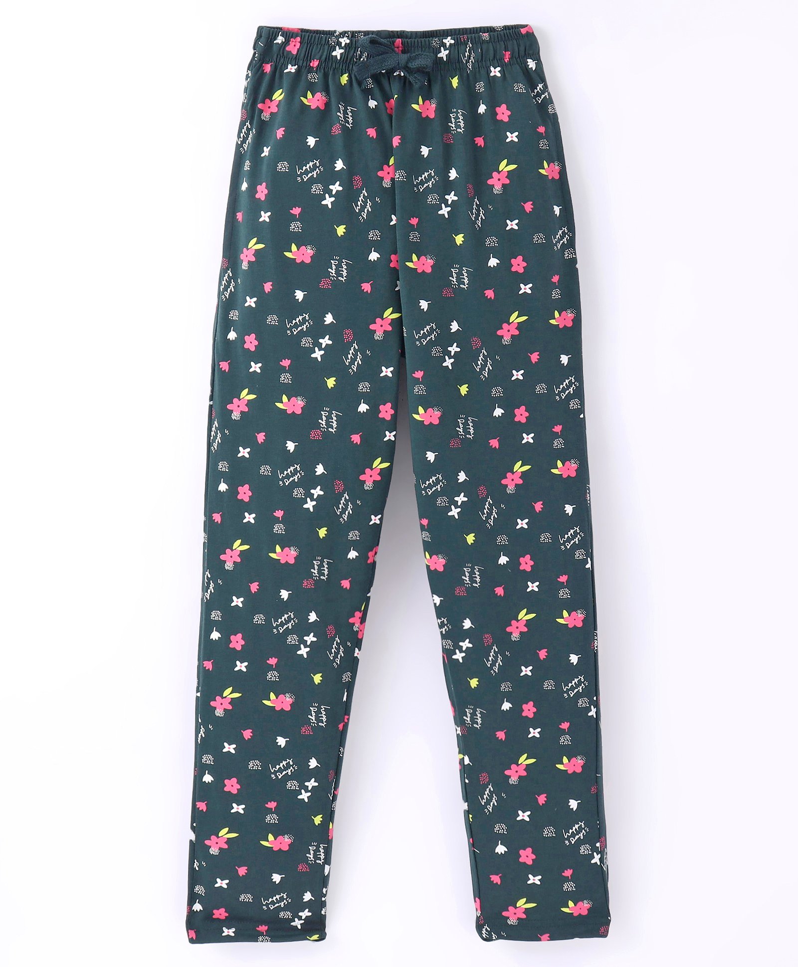 Doreme Lycra Knit Full Length Track Pant Floral Print - Deep Green-image-19
