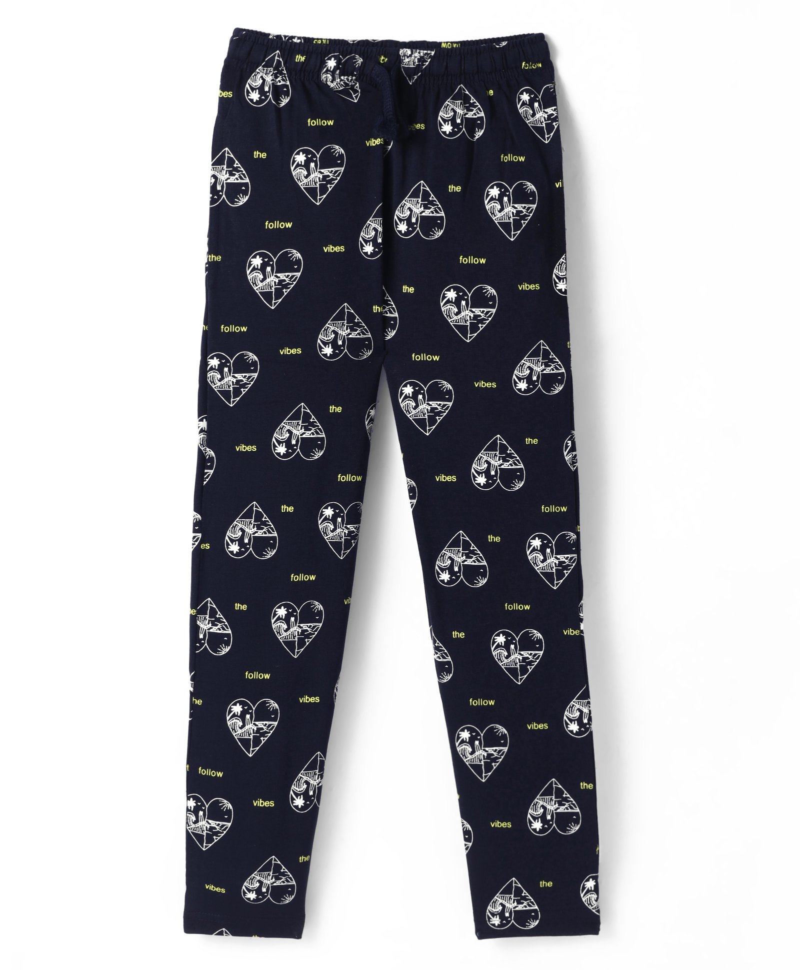 Doreme Girl Lycra Knit Full Length Heart Printed Lounge Pant - Navy Blue-image-22