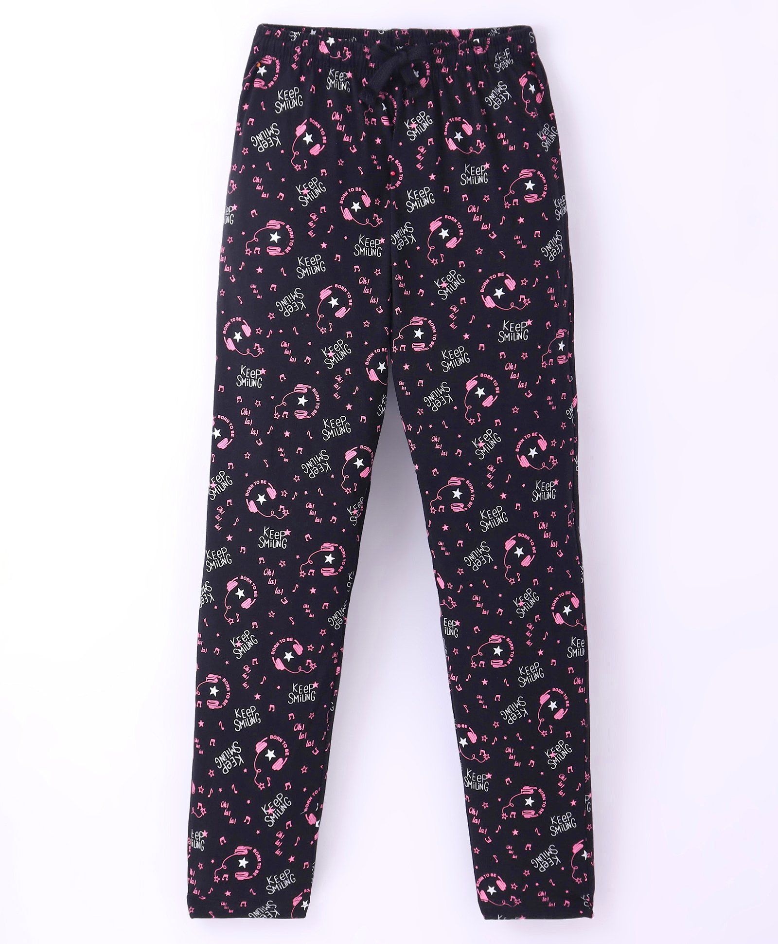 Doreme Lycra Knit Full Length Track Pant Musical Theme Print - Black-picture-16