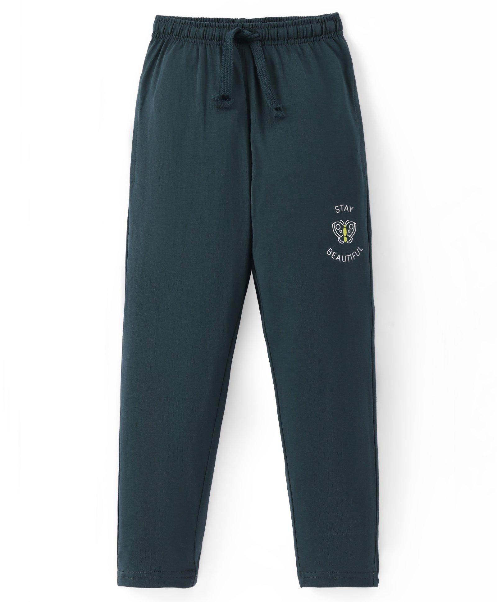 Doreme Lycra Knit Full Length Lounge Pants With Butterfly Print - Dark Green-image-36