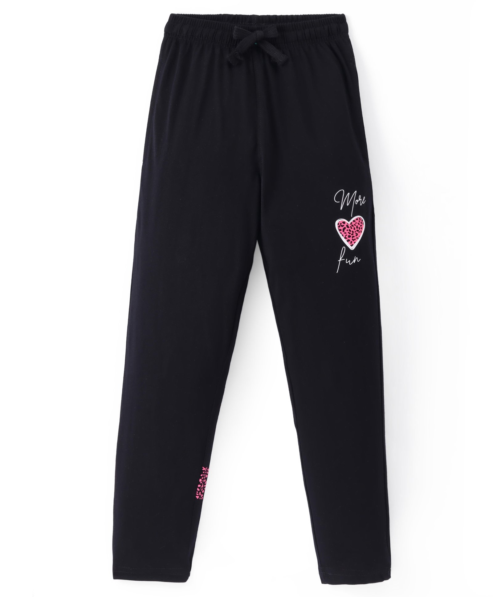 Doreme Lycra Knit Full Length Lounge Pants With Heart Print - Black-image-42