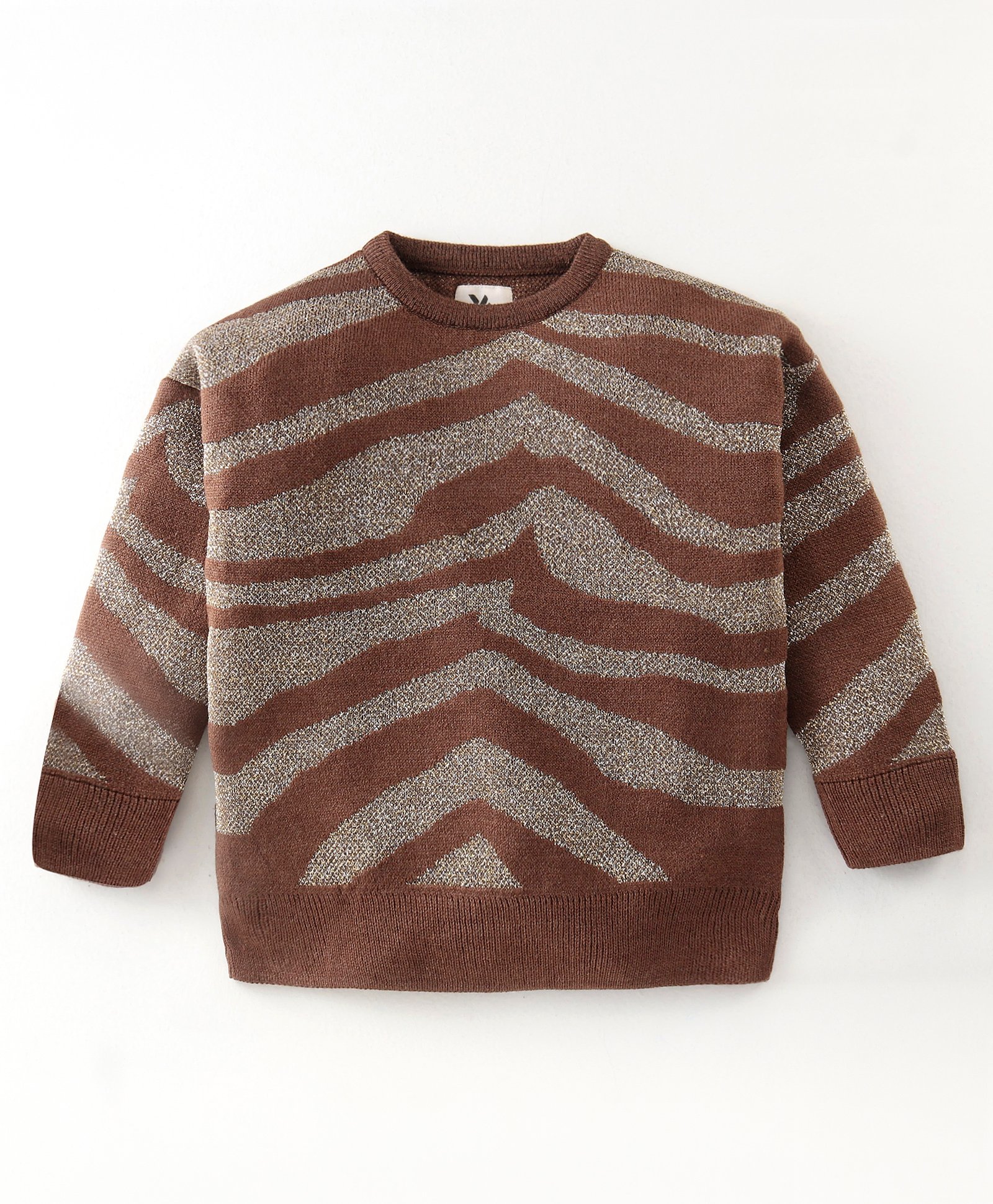 Yellow Apple Knitted Full Sleeves Pullover Sweater with Striped Design - Brown-image-28