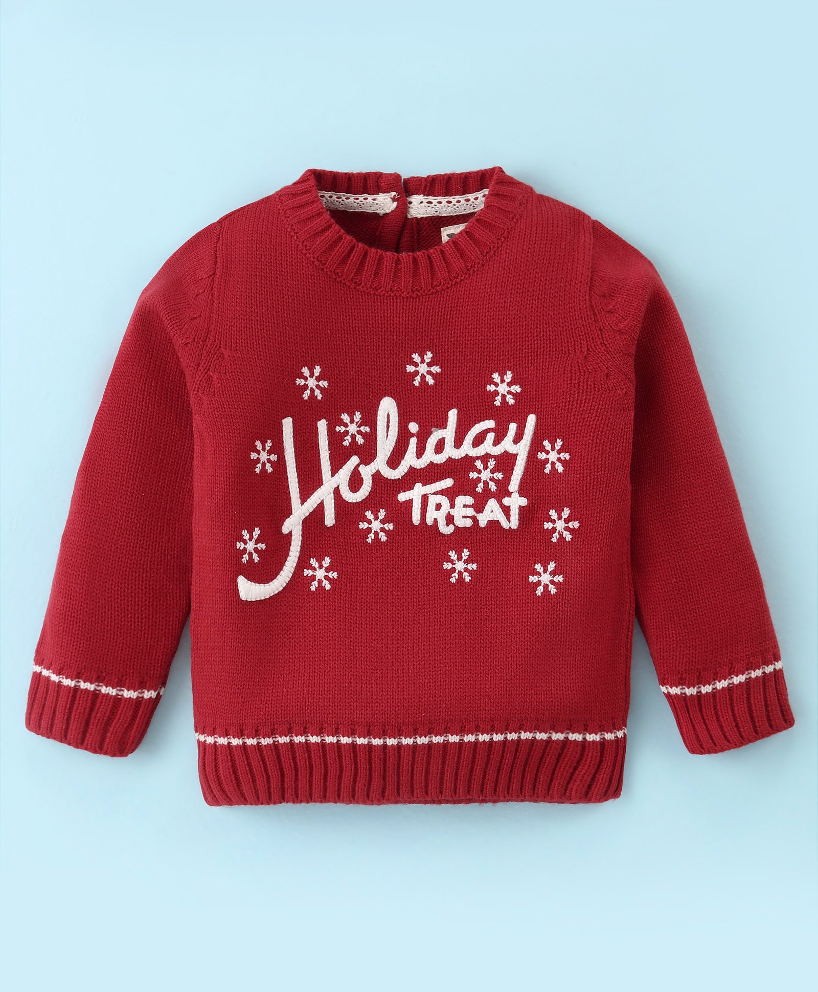 Yellow Apple Knit  Full Sleeves Sweater with Text Design - Red-image-48