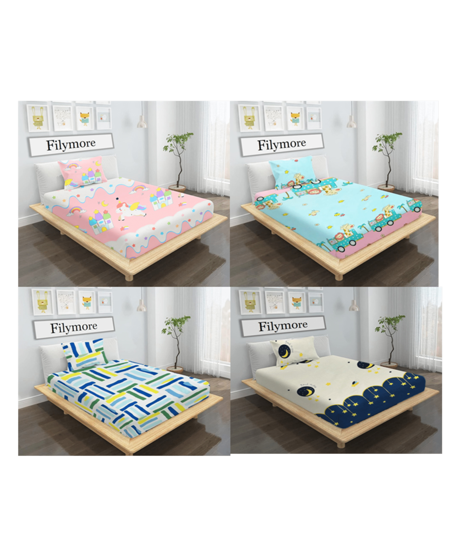 Filymore Floral and Cartoon Printed bedcover Set of 4 Single Bedsheet with Pillow Covers - made with Pure Microfiber (Multi,Wine,Purple,) (Size 90x60 inches)-picture-10