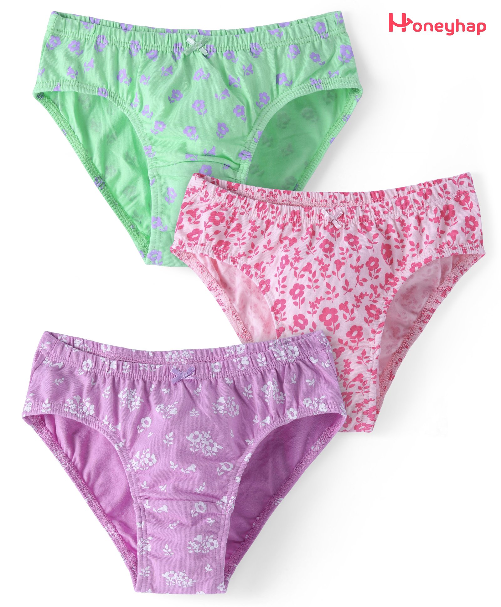 Honeyhap Premium Cotton Elastane Knit with Bio Finish Panties Floral Print Pack of 3 -Barely Pink Lavender & Sunny Lime-image-31