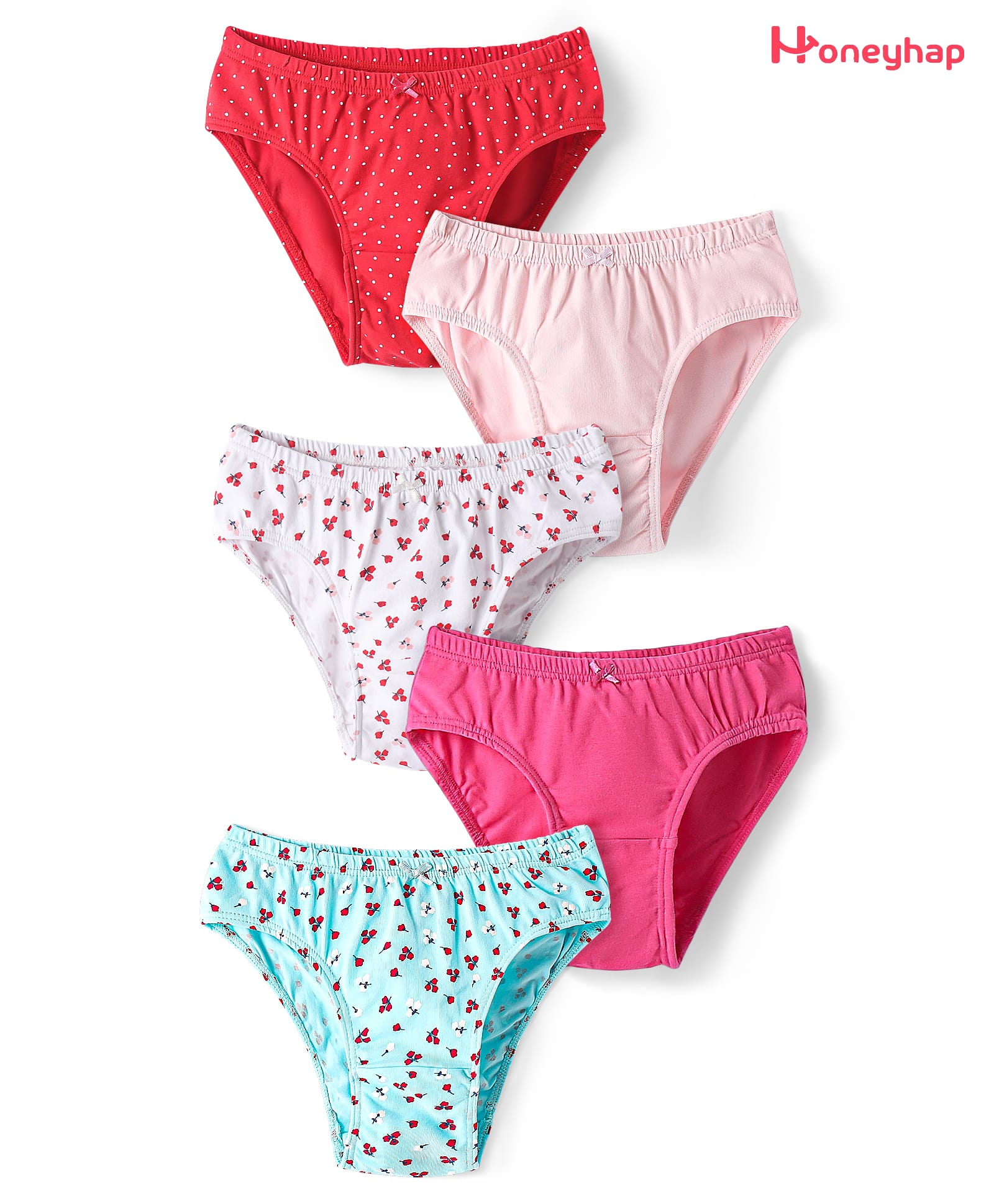 Honeyhap Premium Knit Panties With Floral Print Pack of 5 - Bright White Barely Pink High Risk Red Fandango Pink & Blue Elixir-image-12