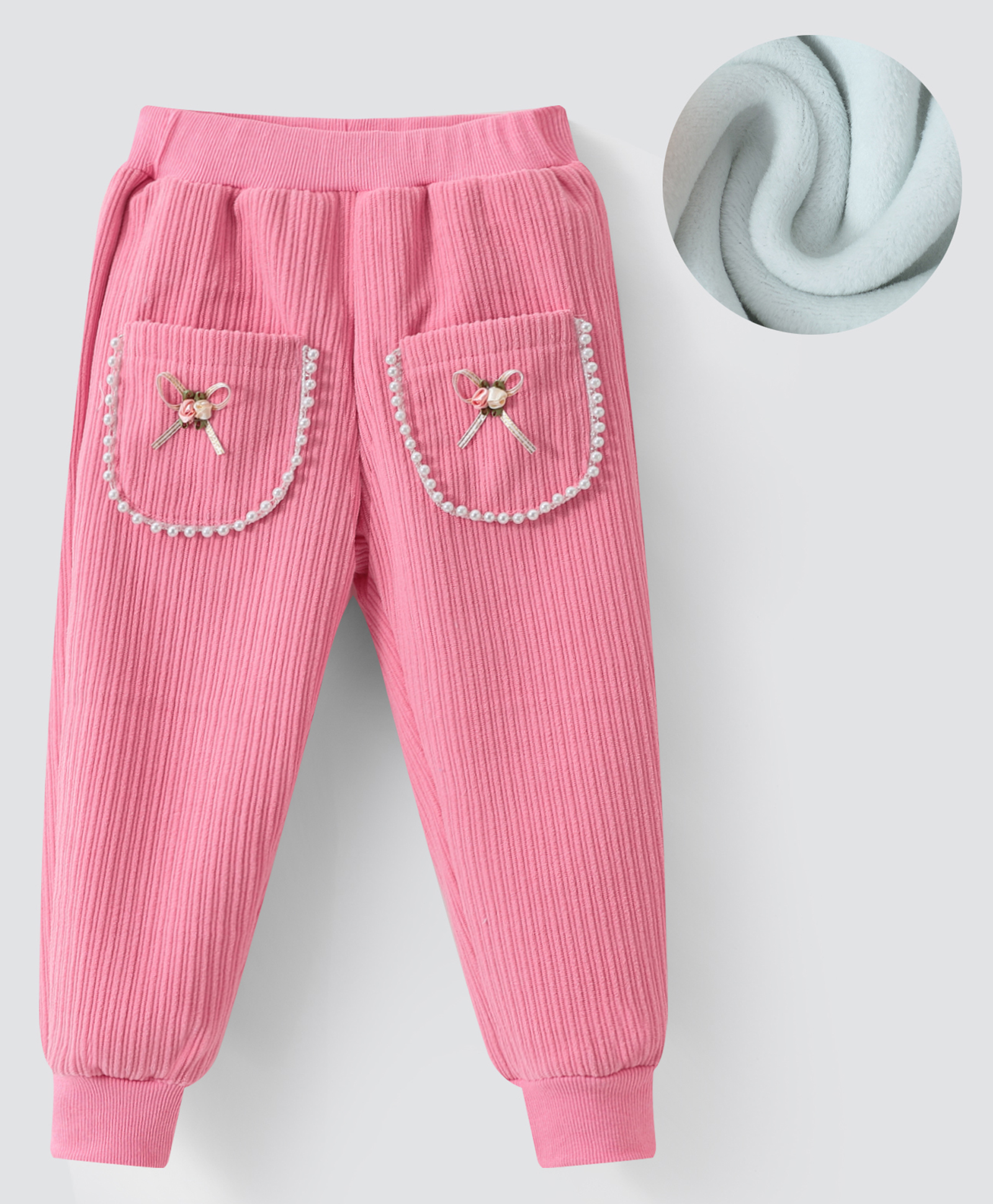 Kookie Kids Full Length Lounge Pant With Pearl & Bow Applique - Pink-image-28
