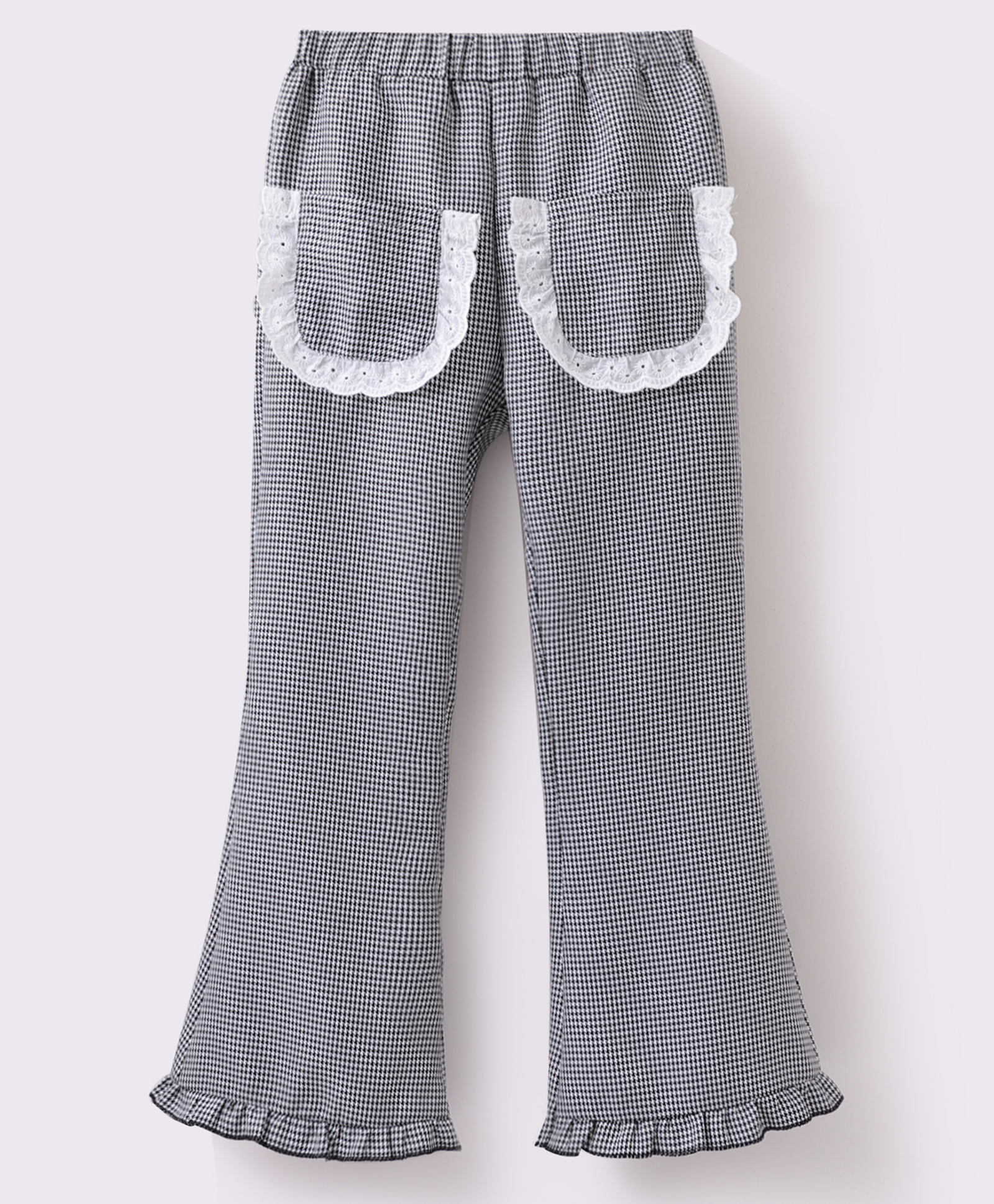 Kookie Kids Full Length Boot Cut Check Print Trouser with Lace Detailing on the Pockets - Black-picture-35