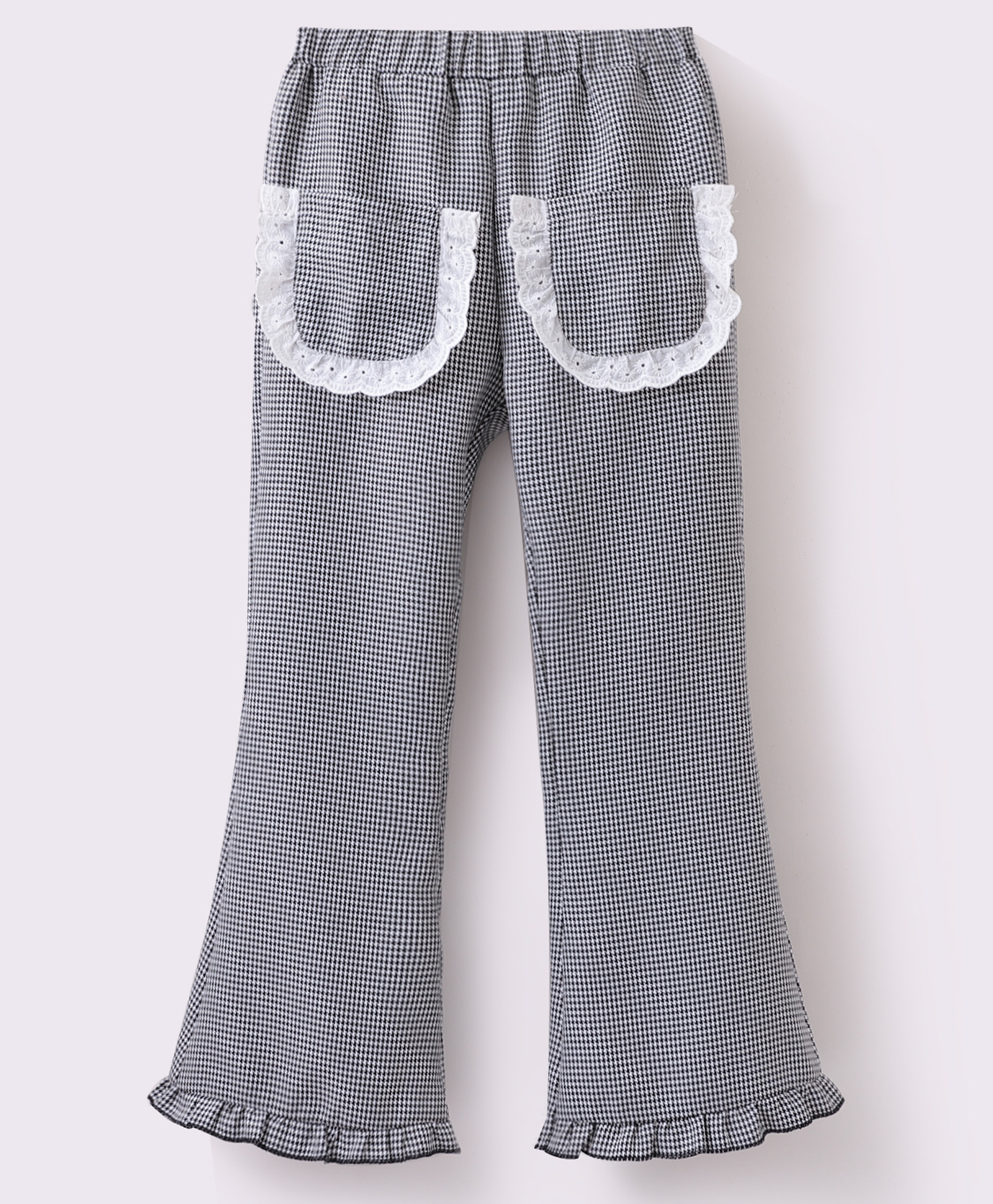 Kookie Kids Full Length Check Print Trouser with Lace Detailing on the Pockets - Black-picture-19
