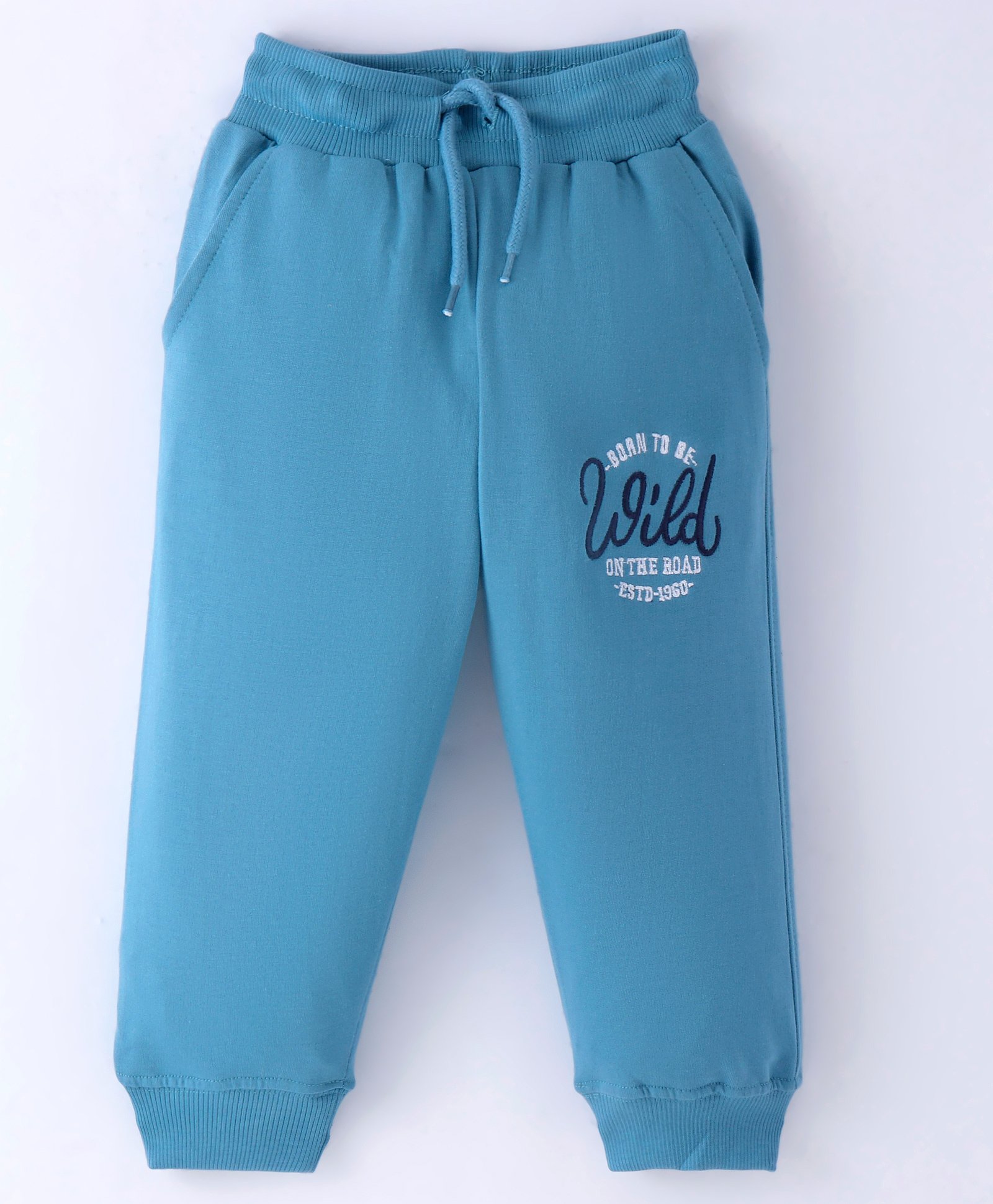 Taeko Looper Knit Full Length Lounge Pants With Text Embroidery - Blue-picture-11