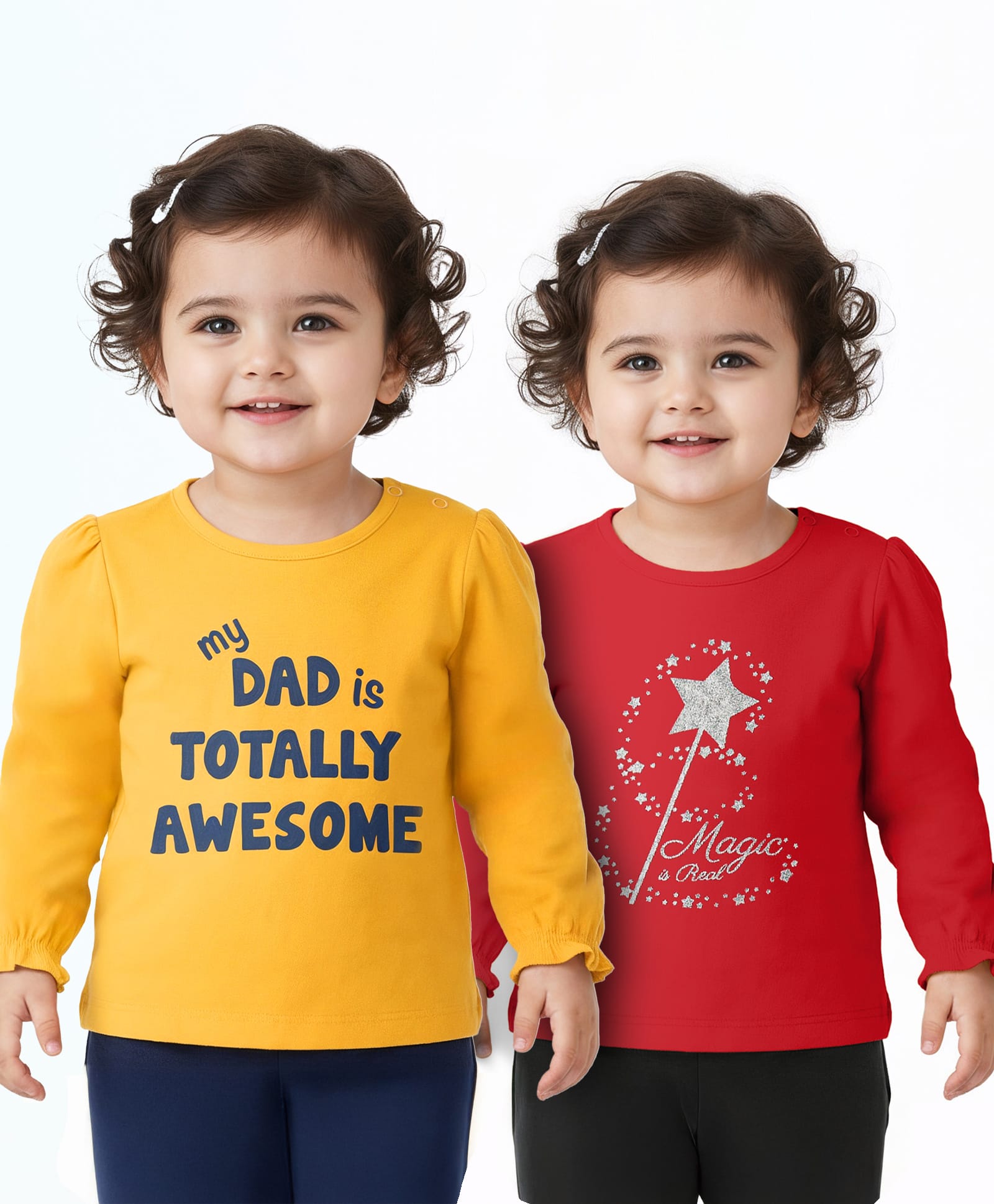 Doodle Poodle Single Jersey Knit Full Sleeves Text Printed Tops Pack of 2 - Red & Yellow-image-49