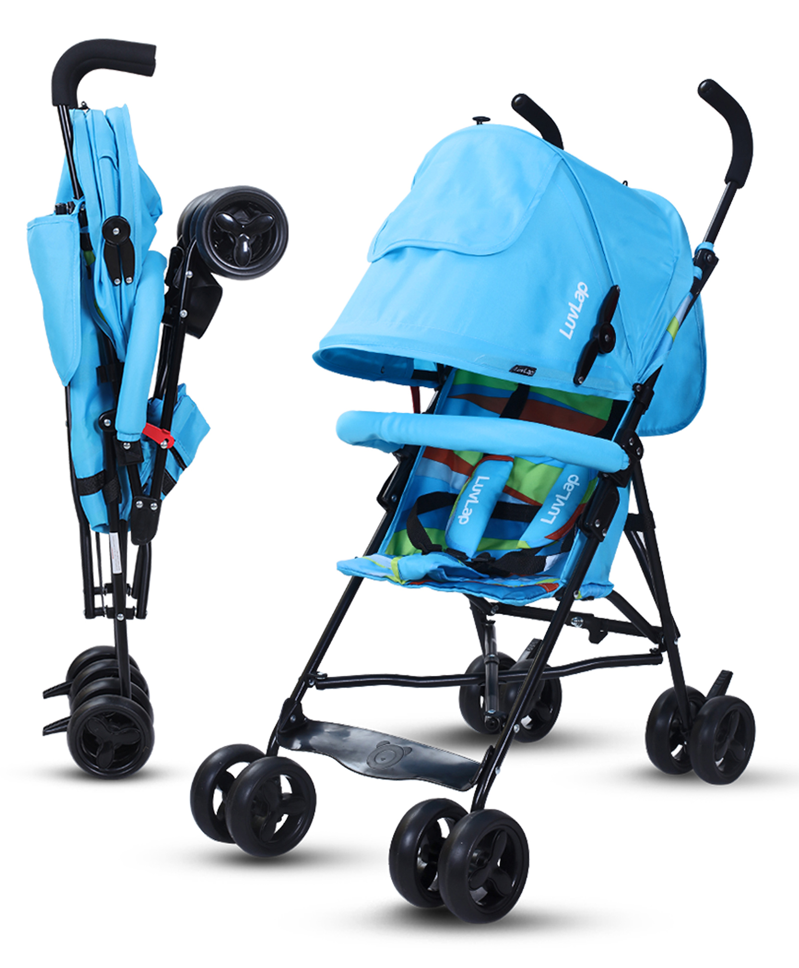 LuvLap Tutti Fruti Baby Stroller, Compact & Travel-Friendly for 6-36 Months, 5-Point Safety Harness, Adjustable Recline, 15 kg Capacity (Light Blue)-picture-12