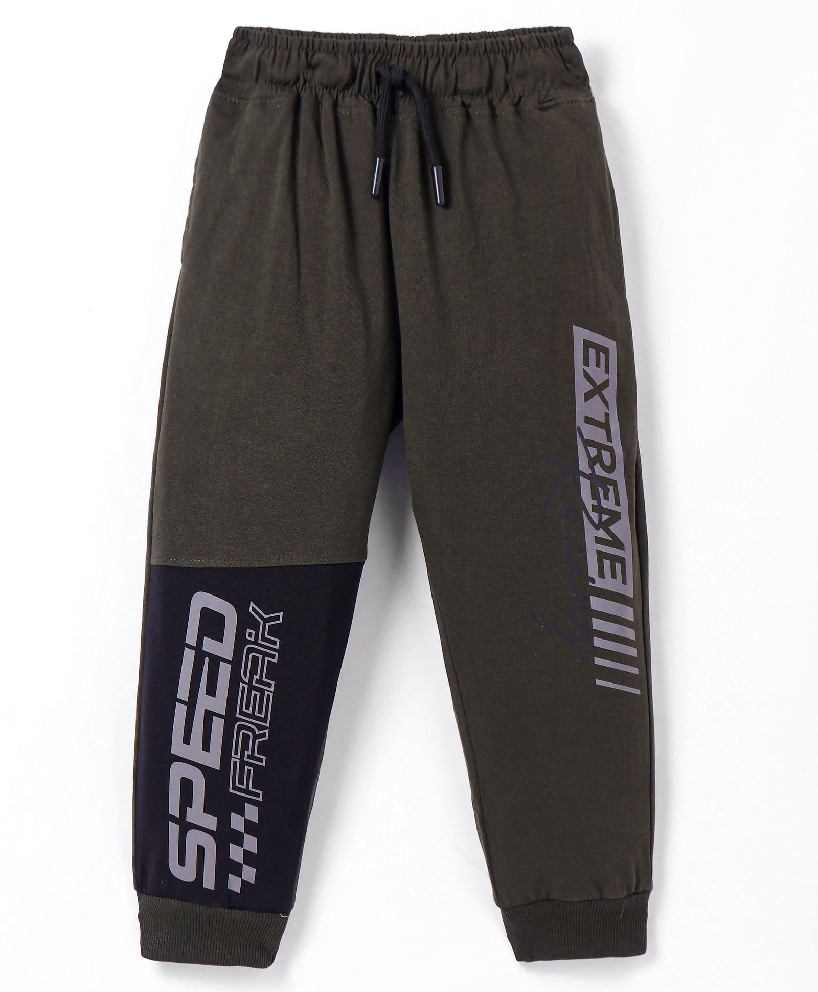 Smarty Boys Looper Knit Full Length Lounge Pant With Text Print - Olive Green-picture-12