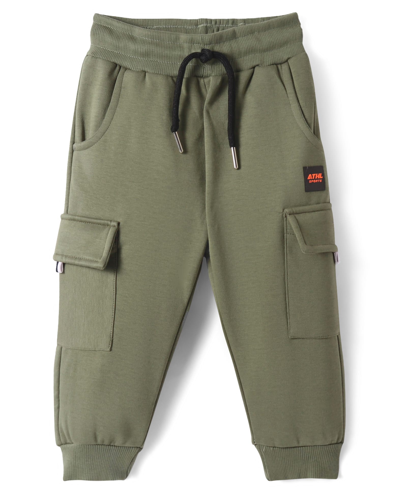 Smarty Boys Looper Knit Full Length Text Patch Detailing Lounge Pant With Cargo Pockets - Olive Green-picture-11