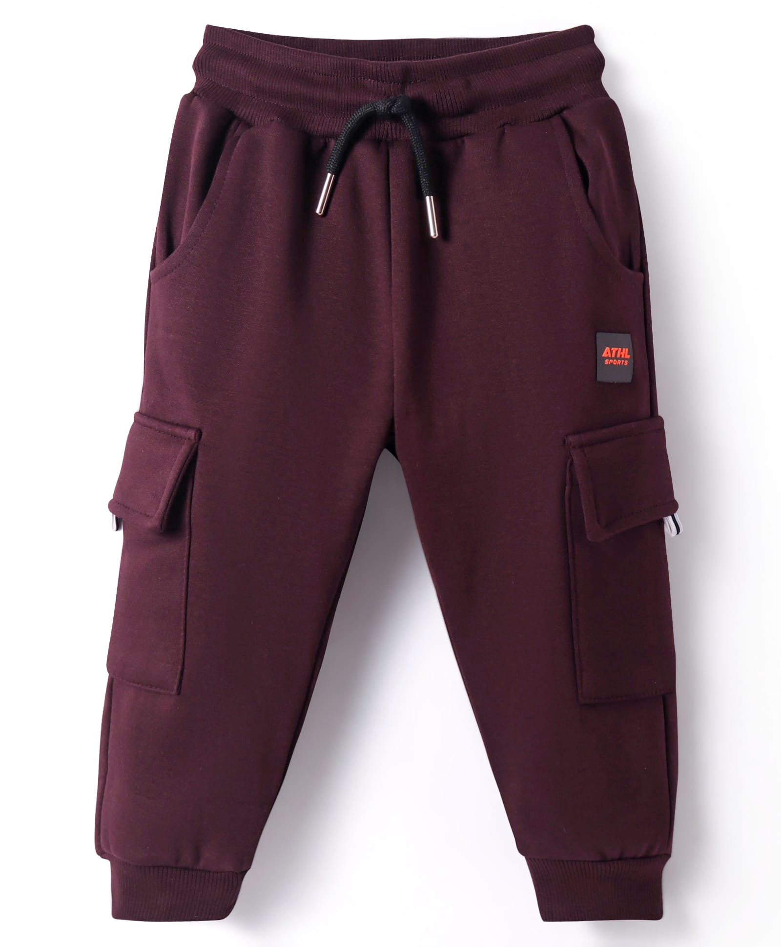 Smarty Boys Looper Knit Full Length Text Patch Detailing Lounge Pant With Cargo Pockets - Wine-picture-10