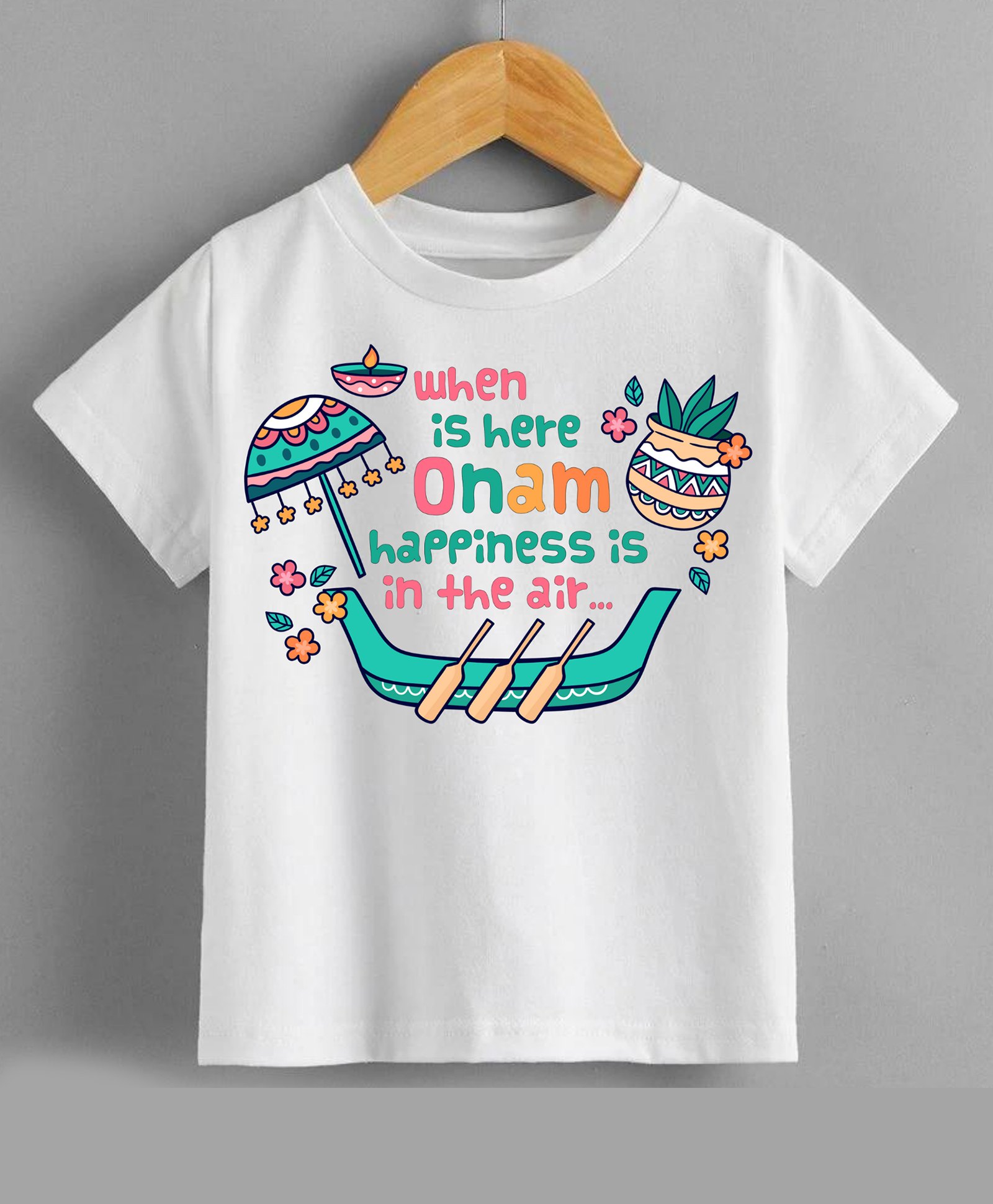 KNITROOT Onam Theme Half Sleeves Onam Happiness In Air Text Printed Tee - White-picture-28